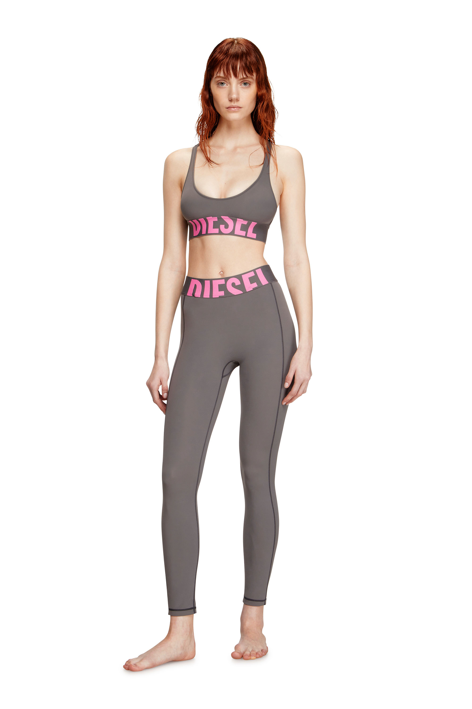 Diesel - ALLISON-D-POP, Woman's Microfibre sports bra with cut-off logo in Grey - 2