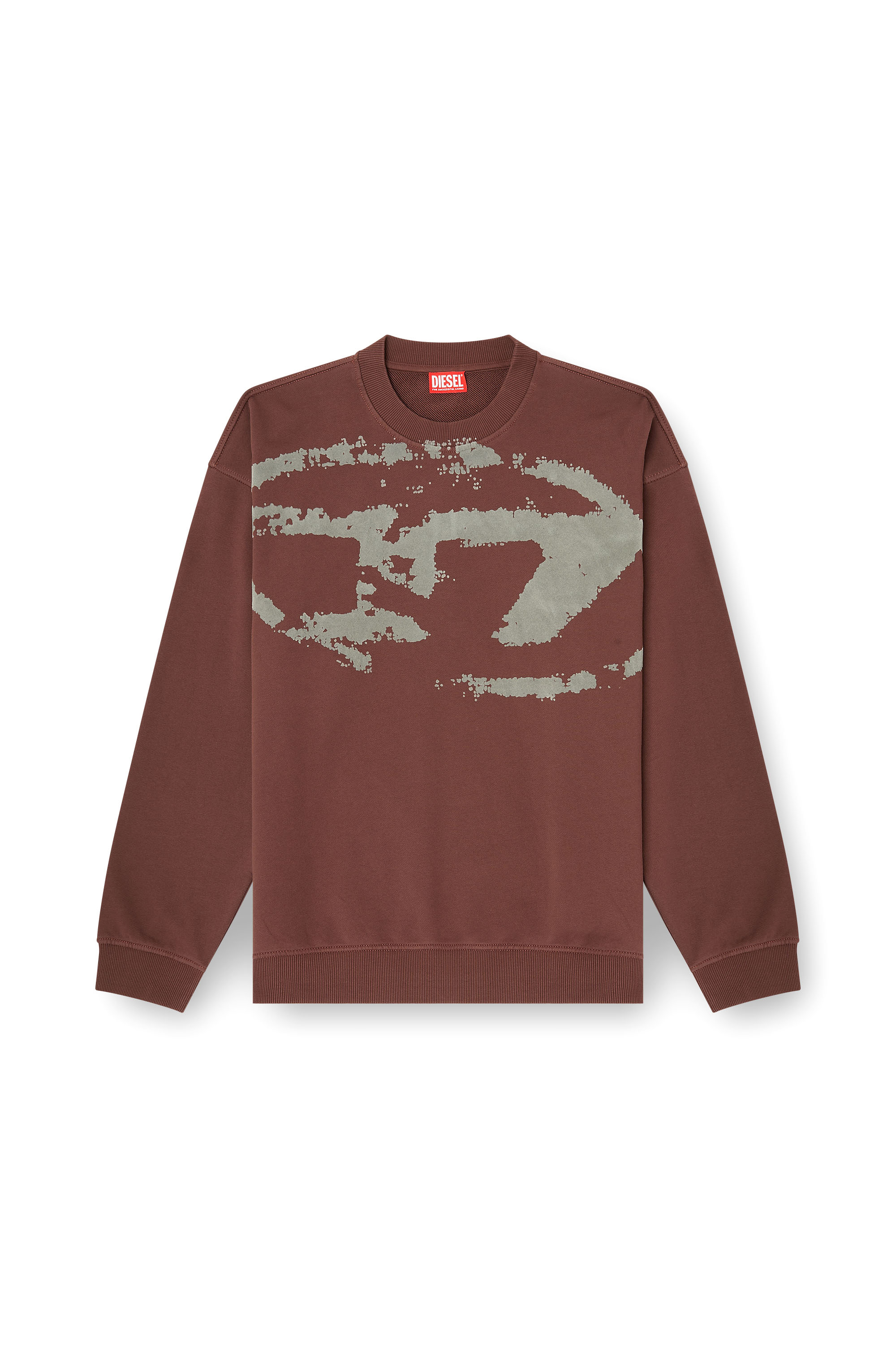 Diesel - S-BOXT-N5, Man's Cotton sweatshirt with flocked Oval D in Brown - 3