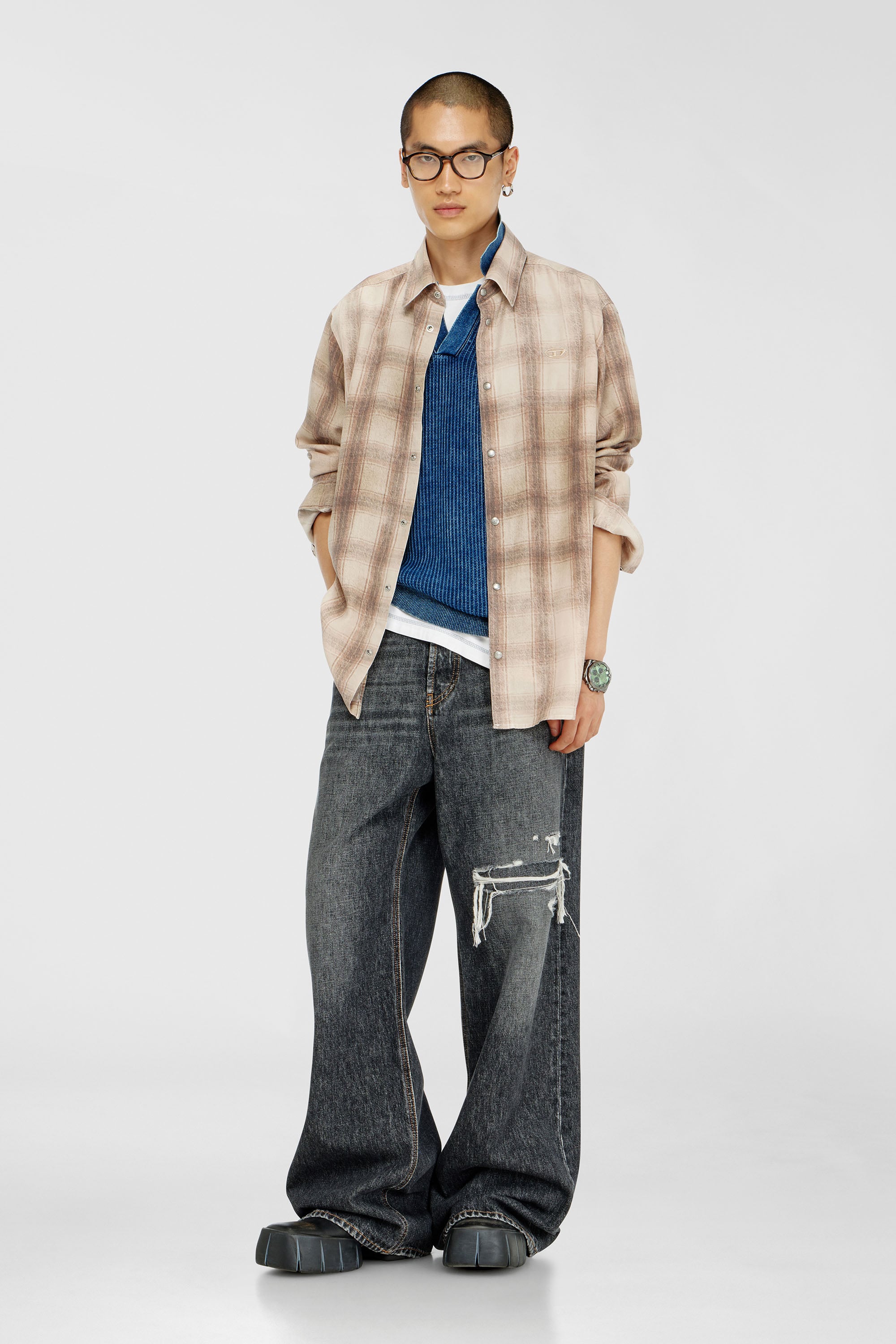 Check shirt in fluid fabric