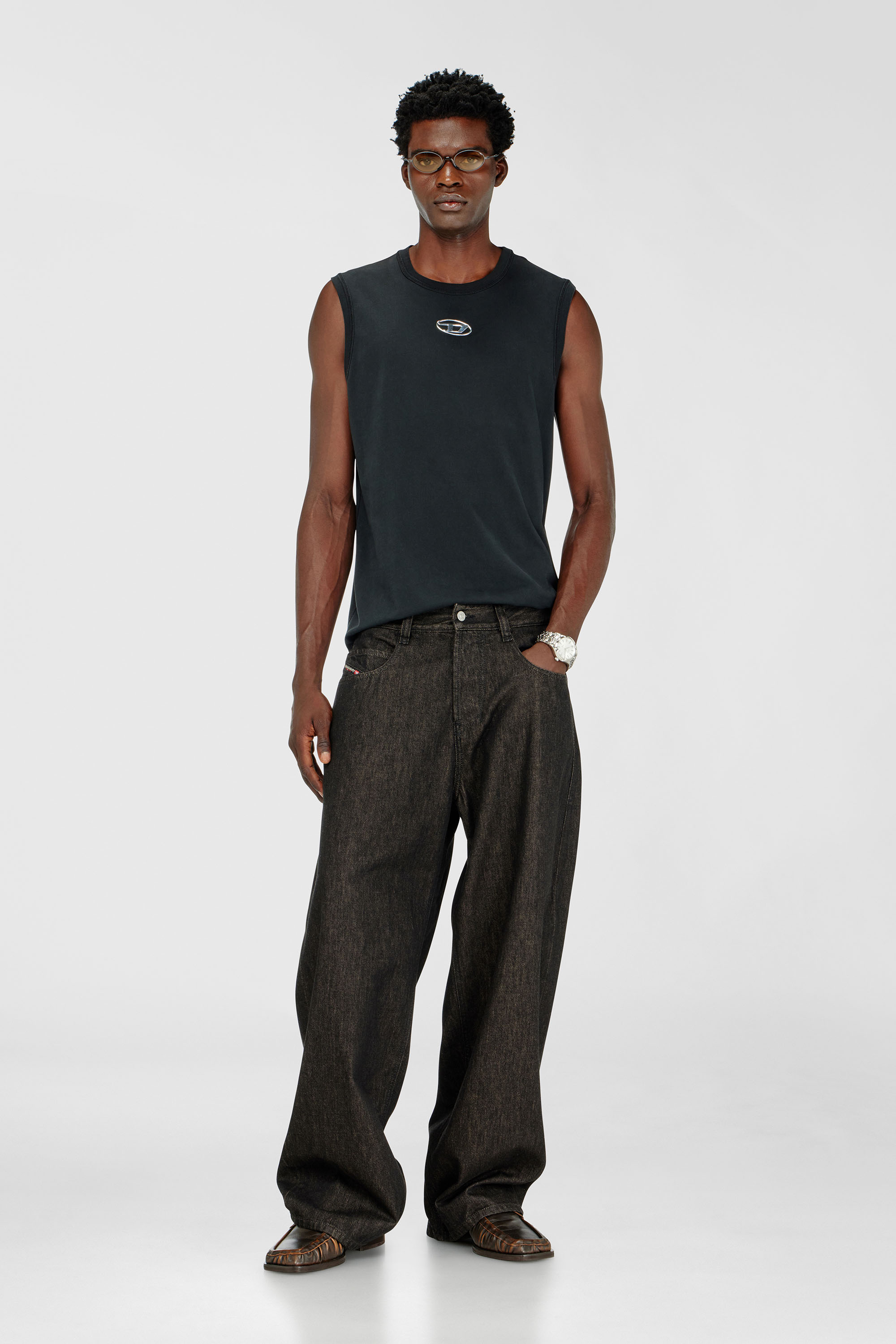 Cotton tank top with metallic Oval D