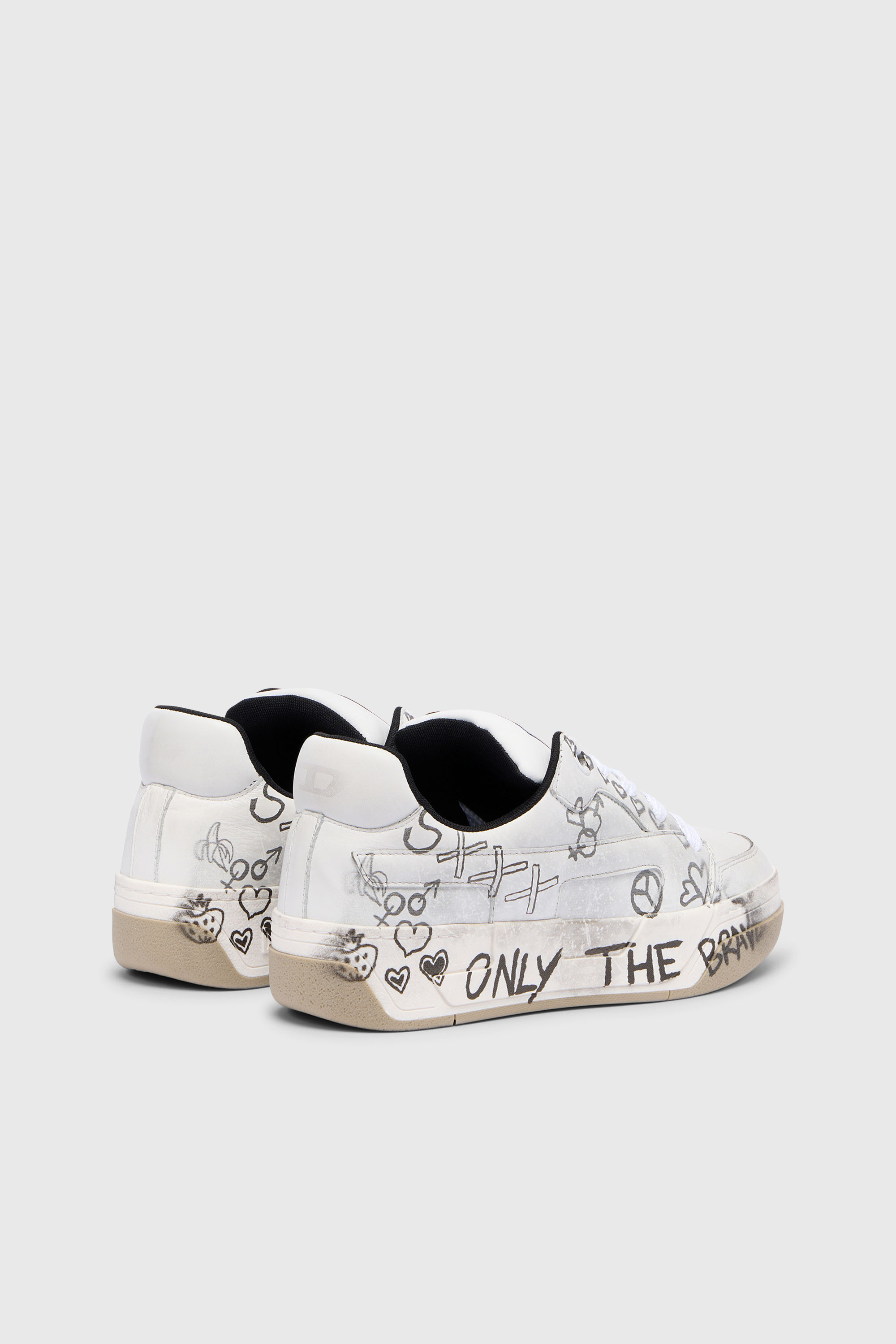Diesel - S-D-OLLIE LOW, Man's D-Ollie-Leather sneakers with graffiti print in White - 3