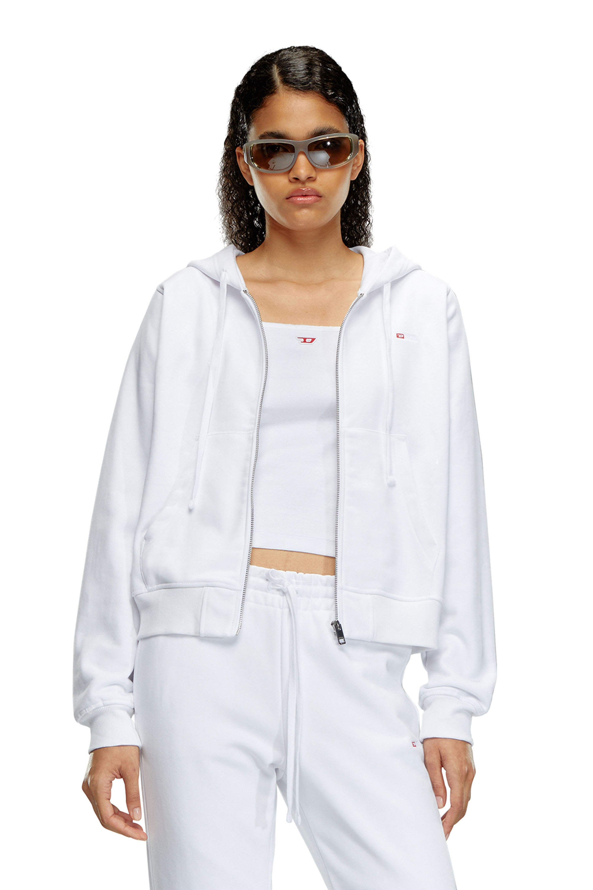 Diesel - F-REGGY-HOOD-ZIP-MICRODIV, Woman Hoodie with embroidered micro logo in White - Image 1