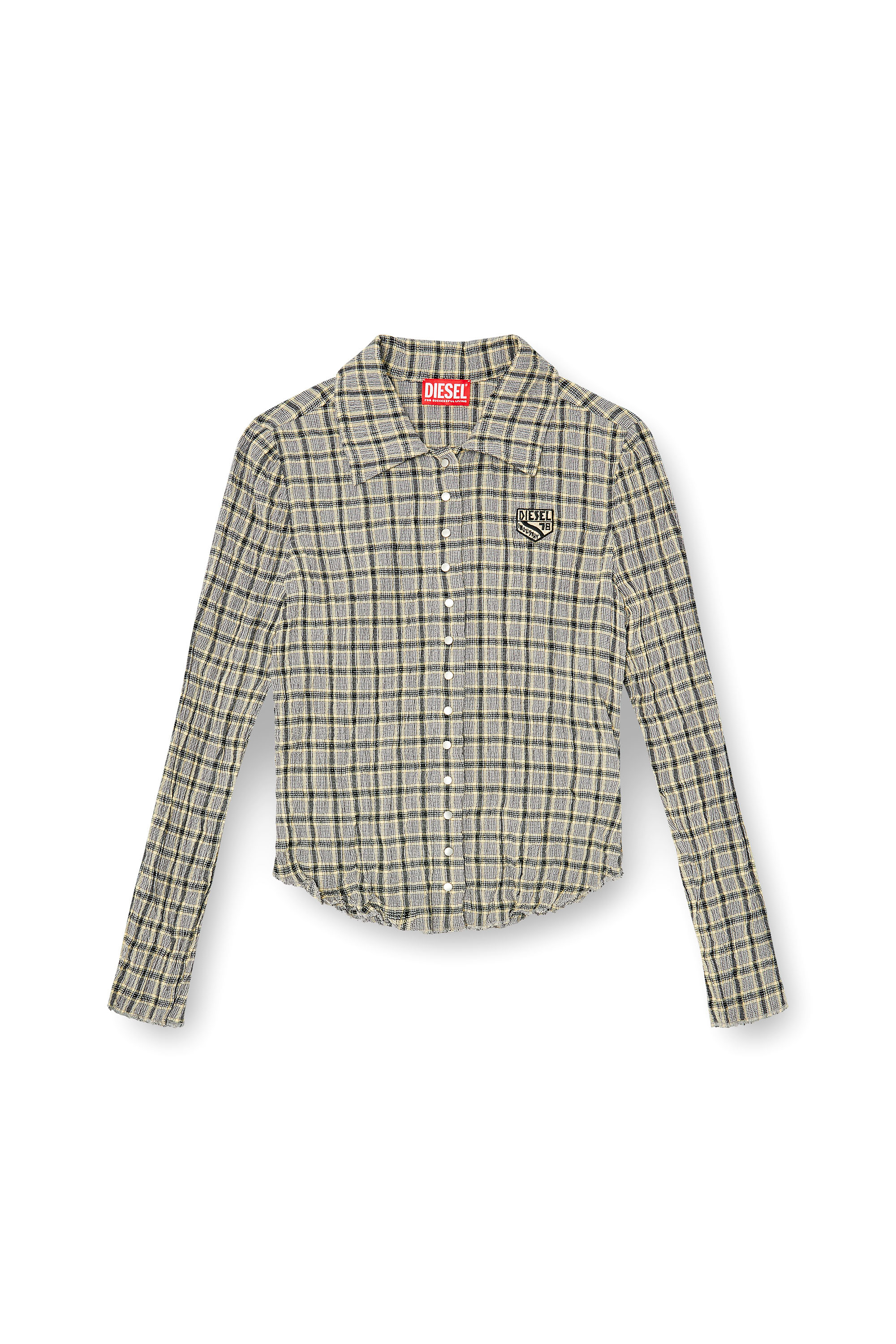 Diesel - C-ARRILON, Woman's Check shirt with seersucker effect in Grey - 3