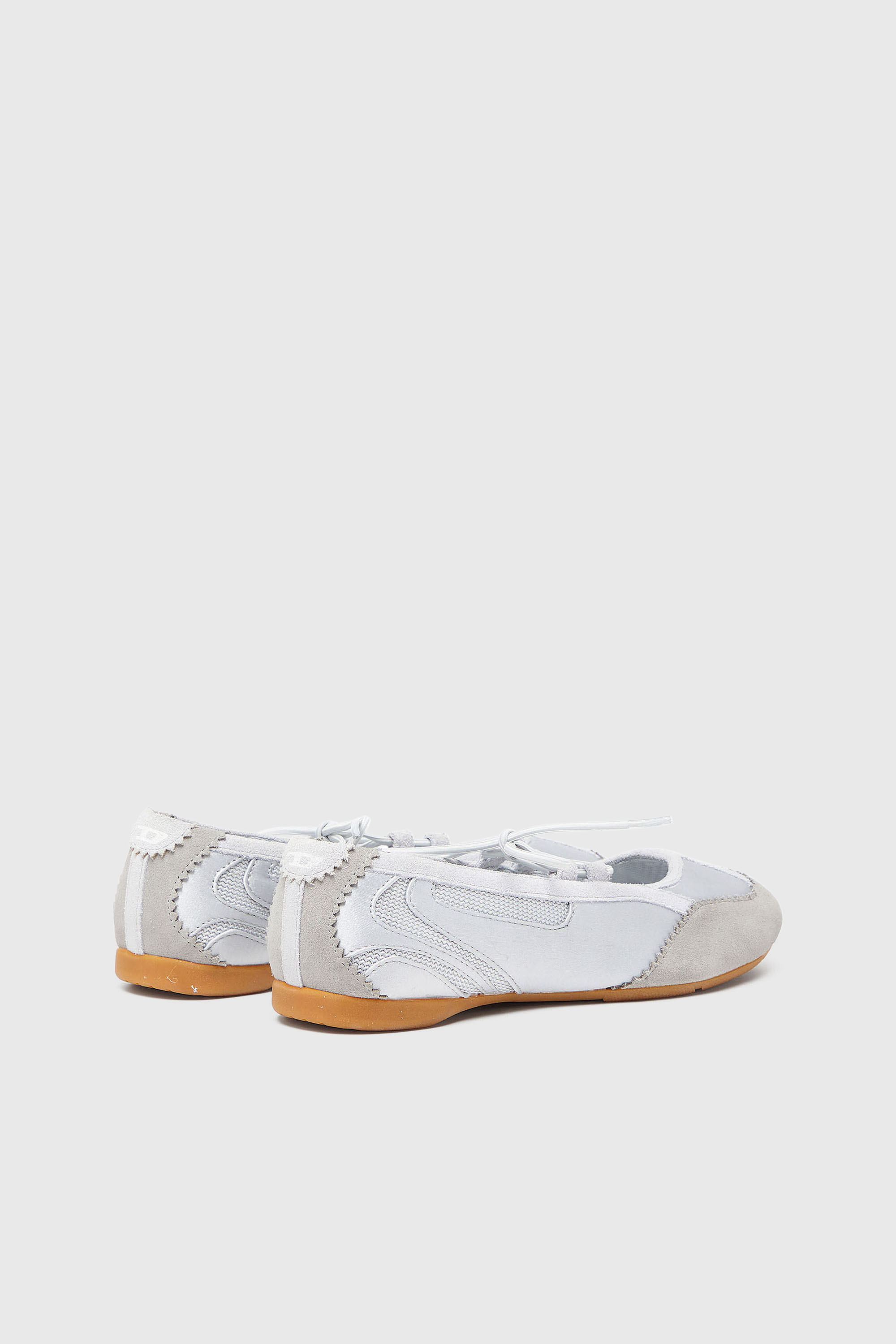 Diesel - D-MILE BALLERINA LACE UP II W, Woman's D-Mile - Lace-up ballerina flats in leather and mesh in Light Grey - 3