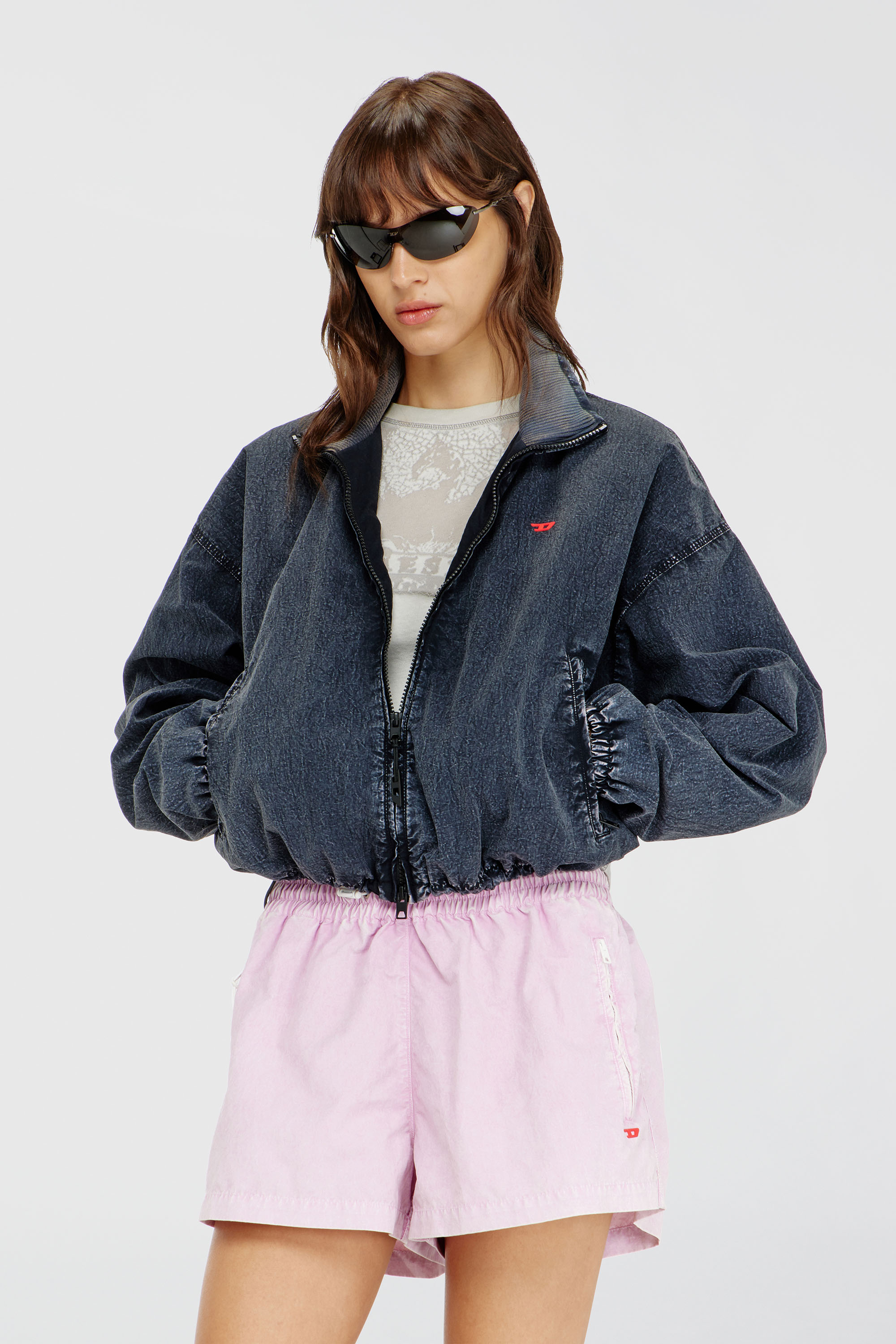 Diesel - G-LEAMER, Woman's Windbreaker jacket in acid-wash Taslan in Dark Blue - 3
