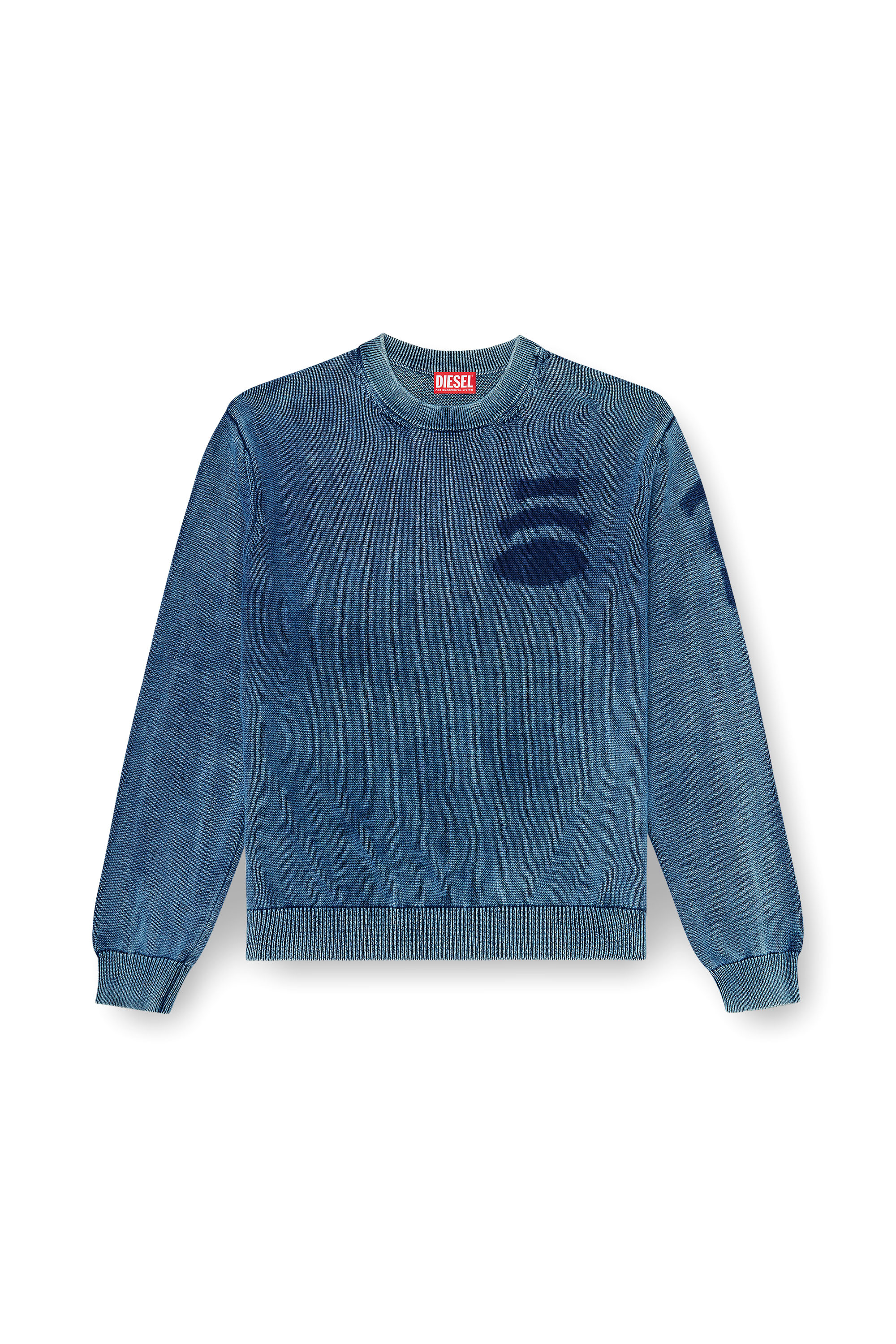 Diesel - K-PERNE, Man's Denim-look jumper with patch effects in Medium blue - 3
