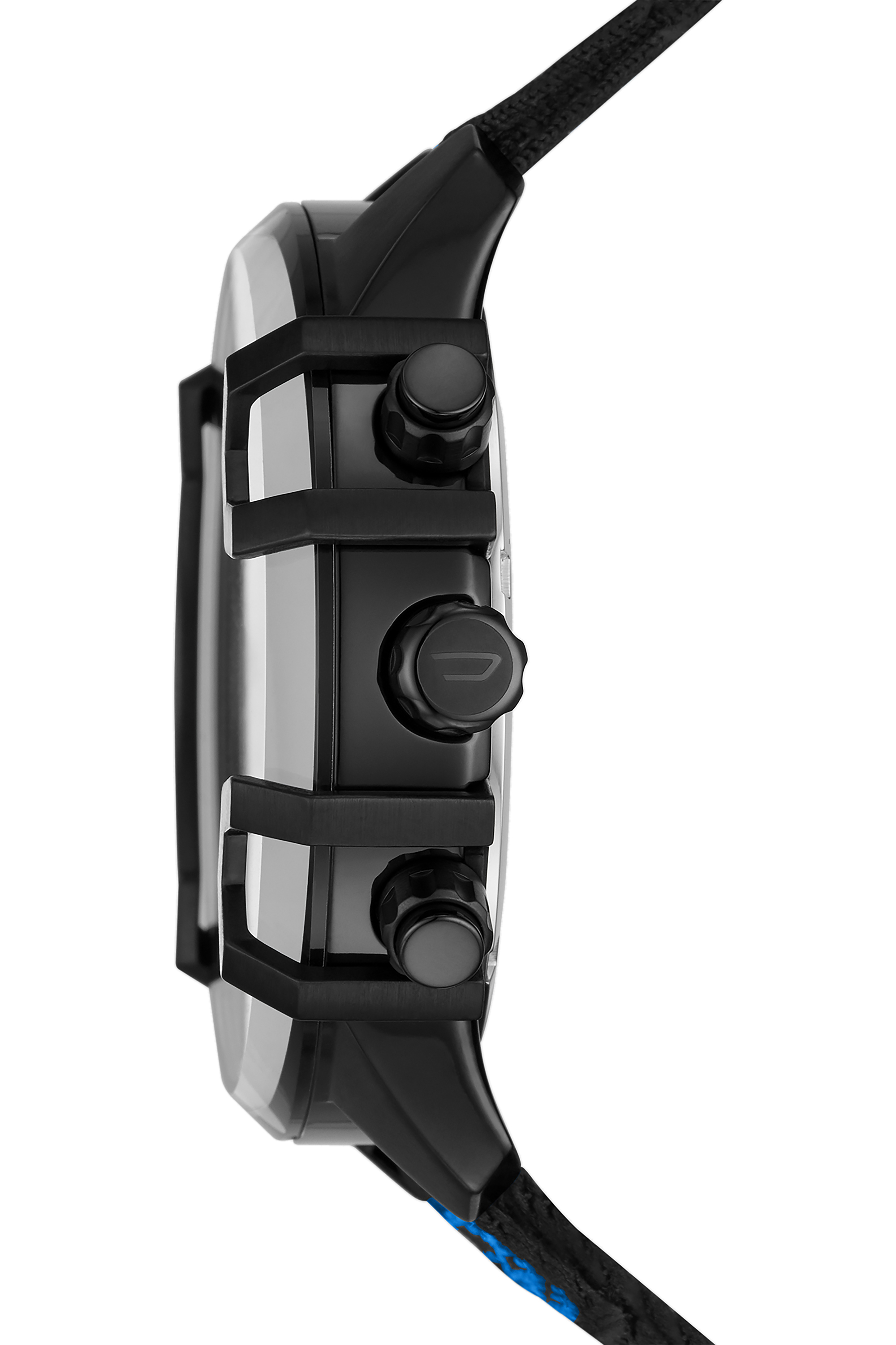 Diesel - DZ4553, Man's Griffed chronograph matte black nylon watch in Black/Blue - 3