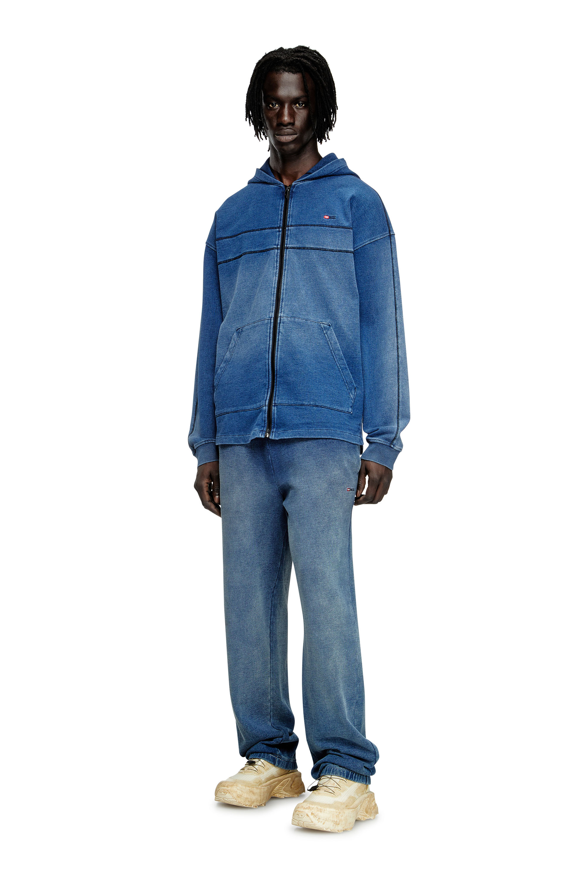 Diesel - S-BLAXT-HOOD-ZIP-NEW, Man's Hoodie in denim-look jersey in Blue - 1