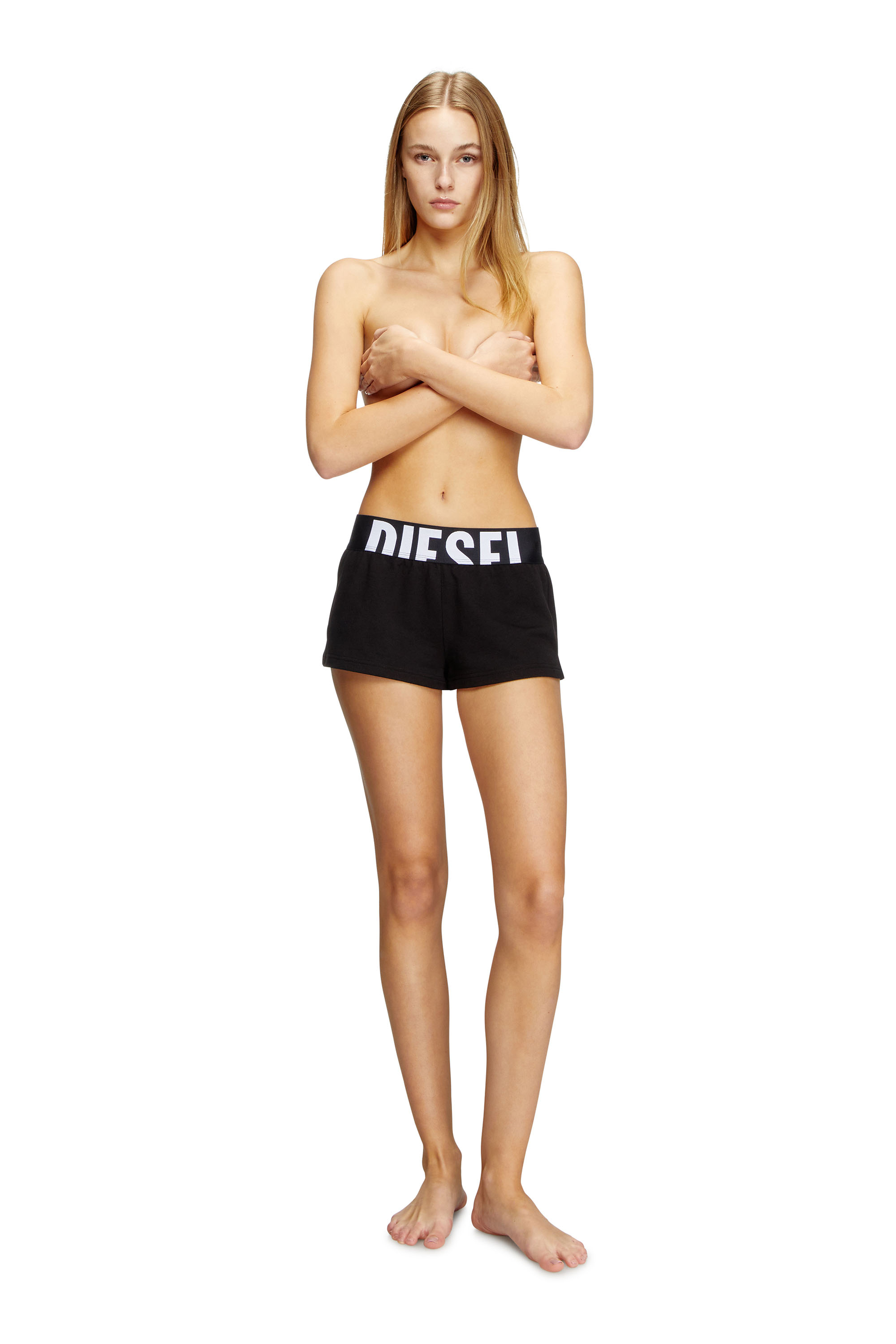 Diesel - ARIANNA-D-POP, Woman's Terry cotton shorts with cut-off logo in Black - 2