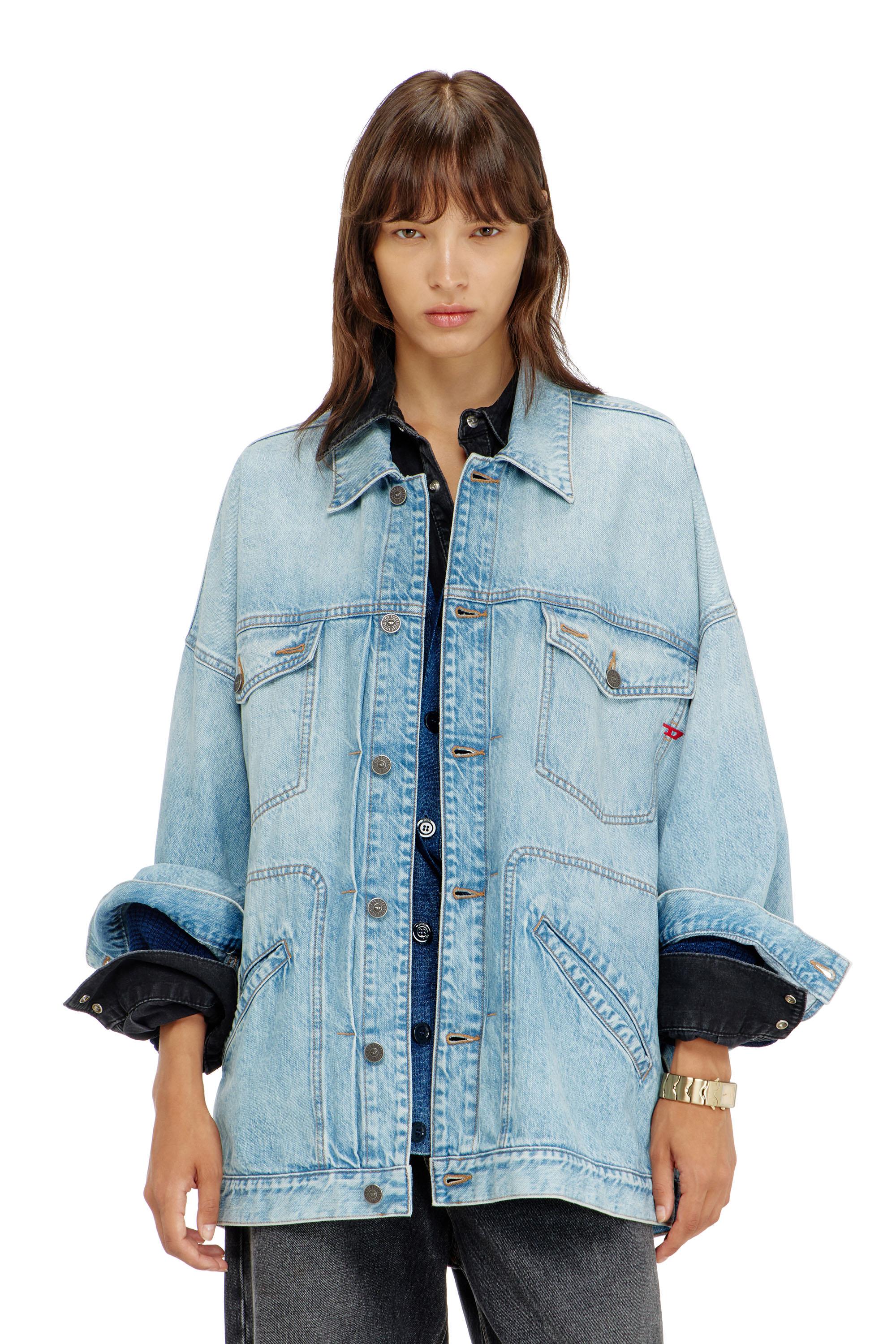 Diesel - DE-LIN, Woman's Oversized denim workwear jacket in Light Blue - 1