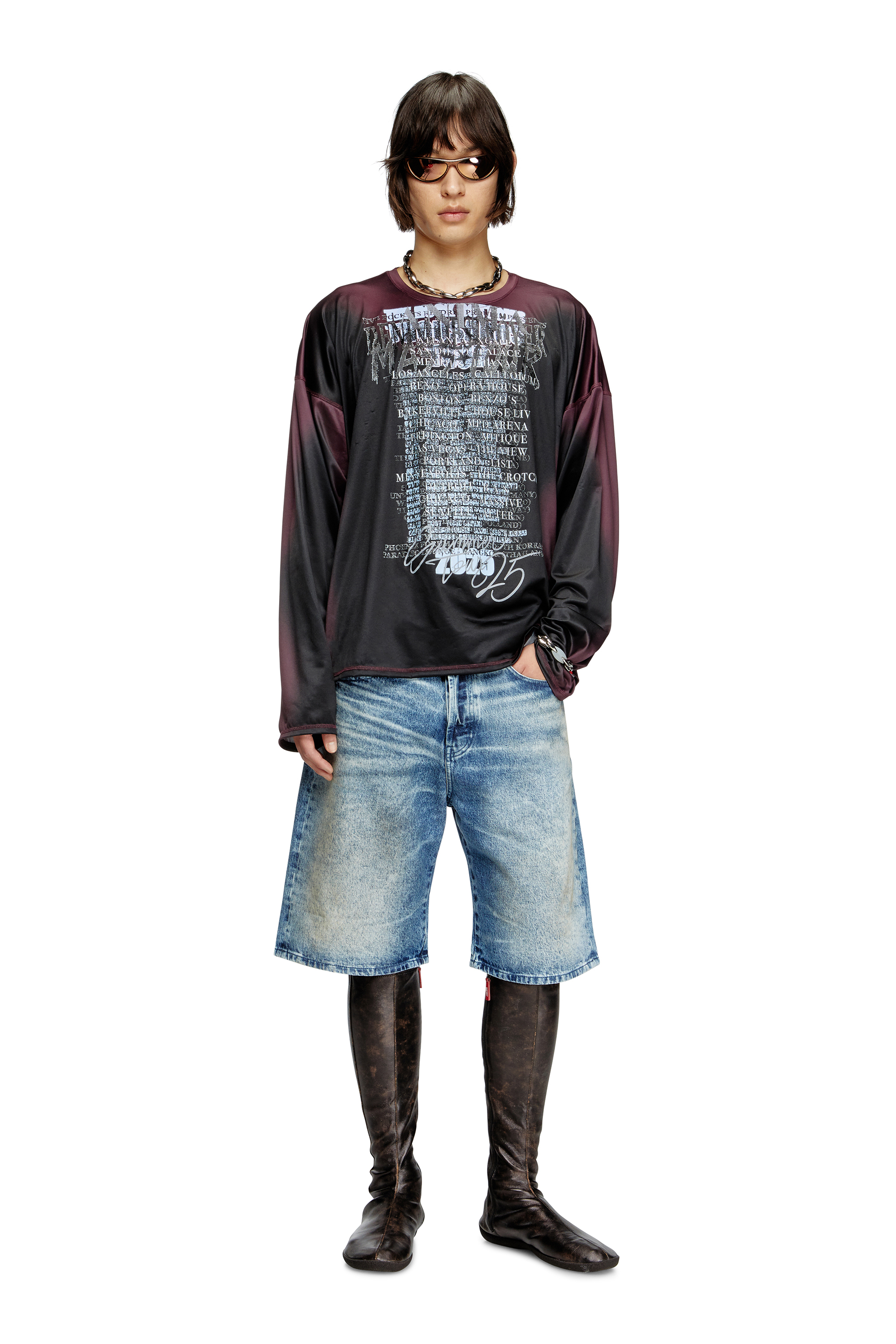 D-RIXFORD-S, Medium blue Diesel - D-RIXFORD-S, Man's Denim shorts with lyrics print in Medium blue - 1