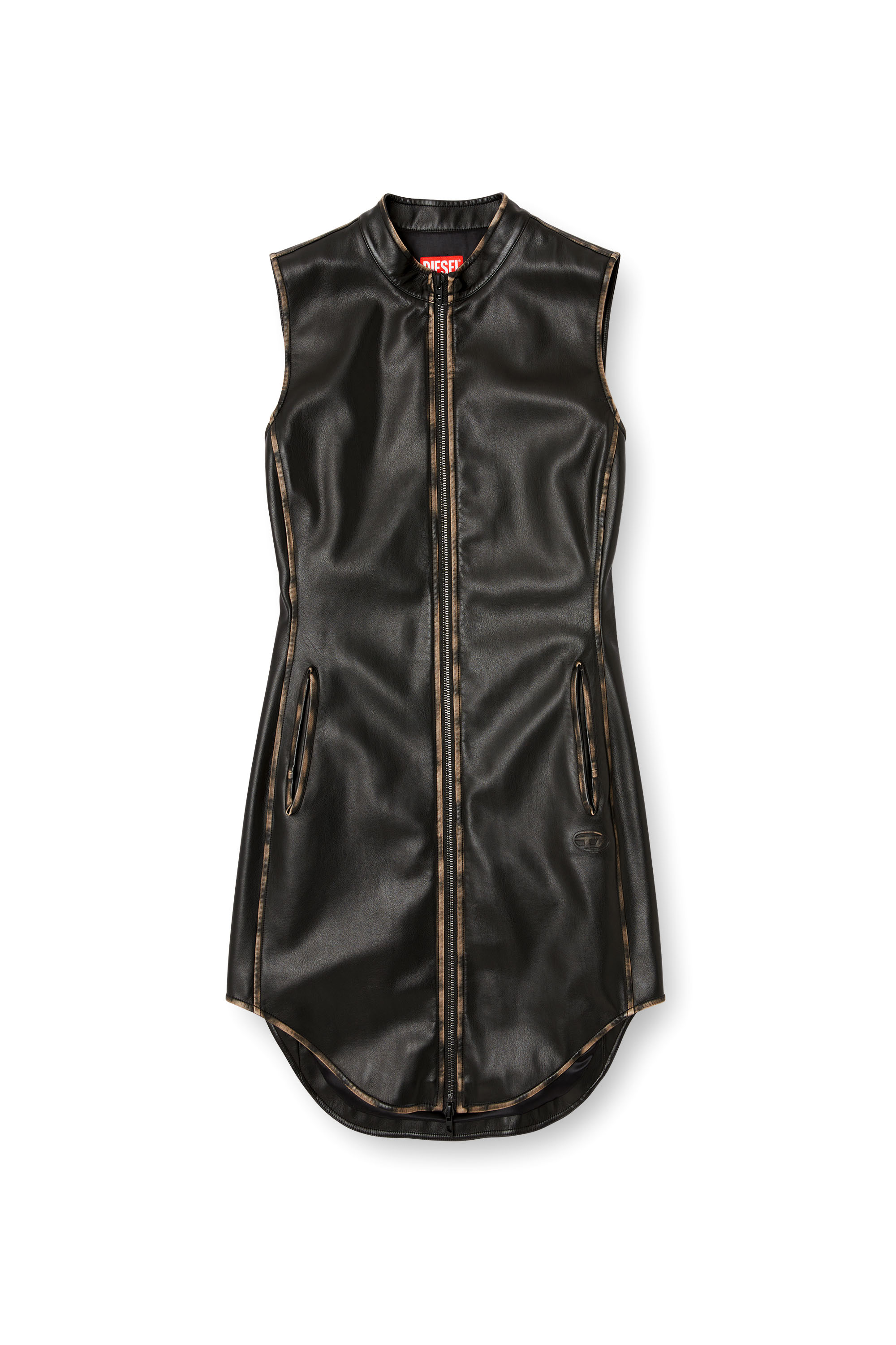 Diesel - D-ENEAS, Woman's Dress in treated technical fabric in Black/Brown - 3