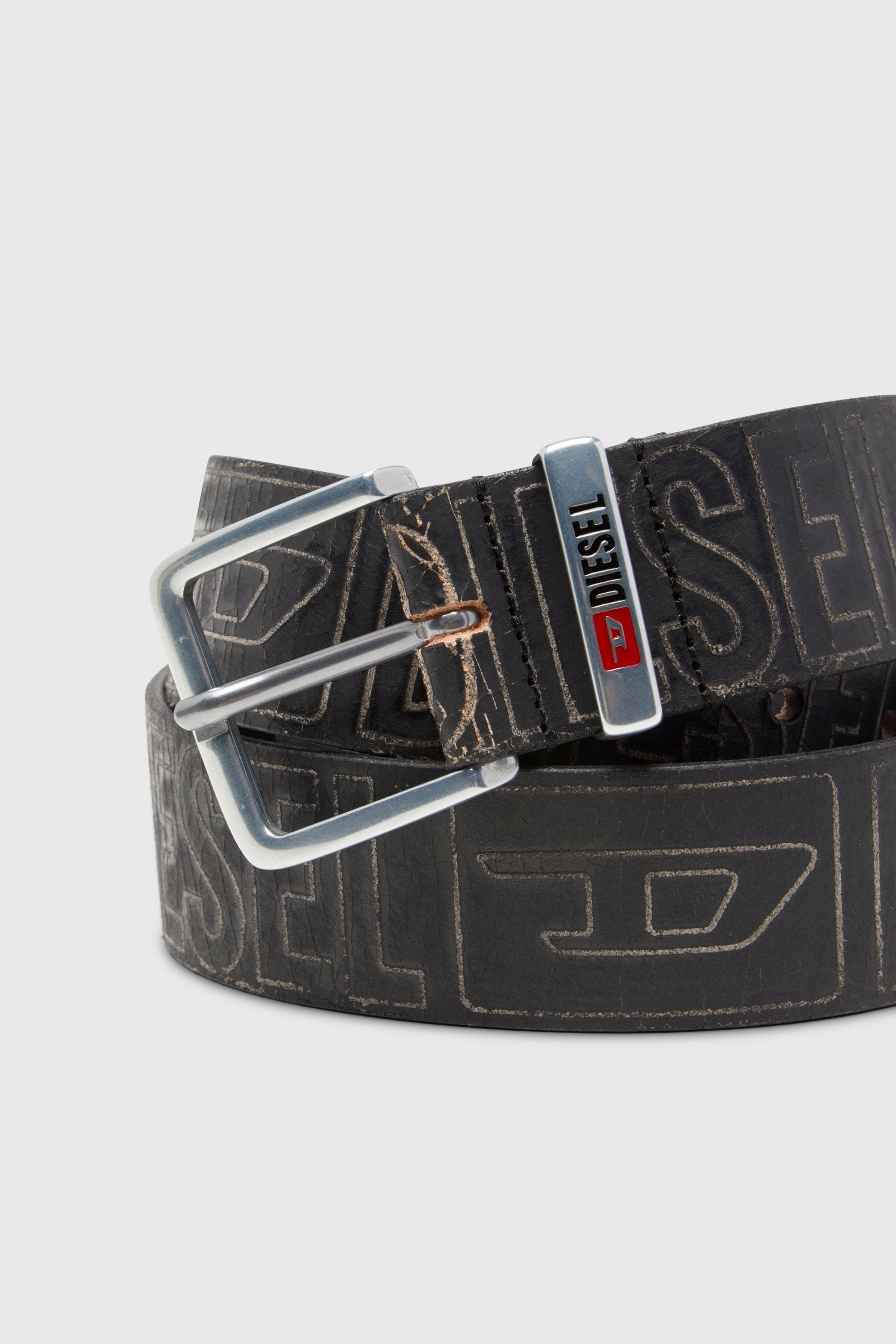 Diesel - B-BISCOTTO OUTLINE, Man's 4 cm leather belt with logo in Black - 3