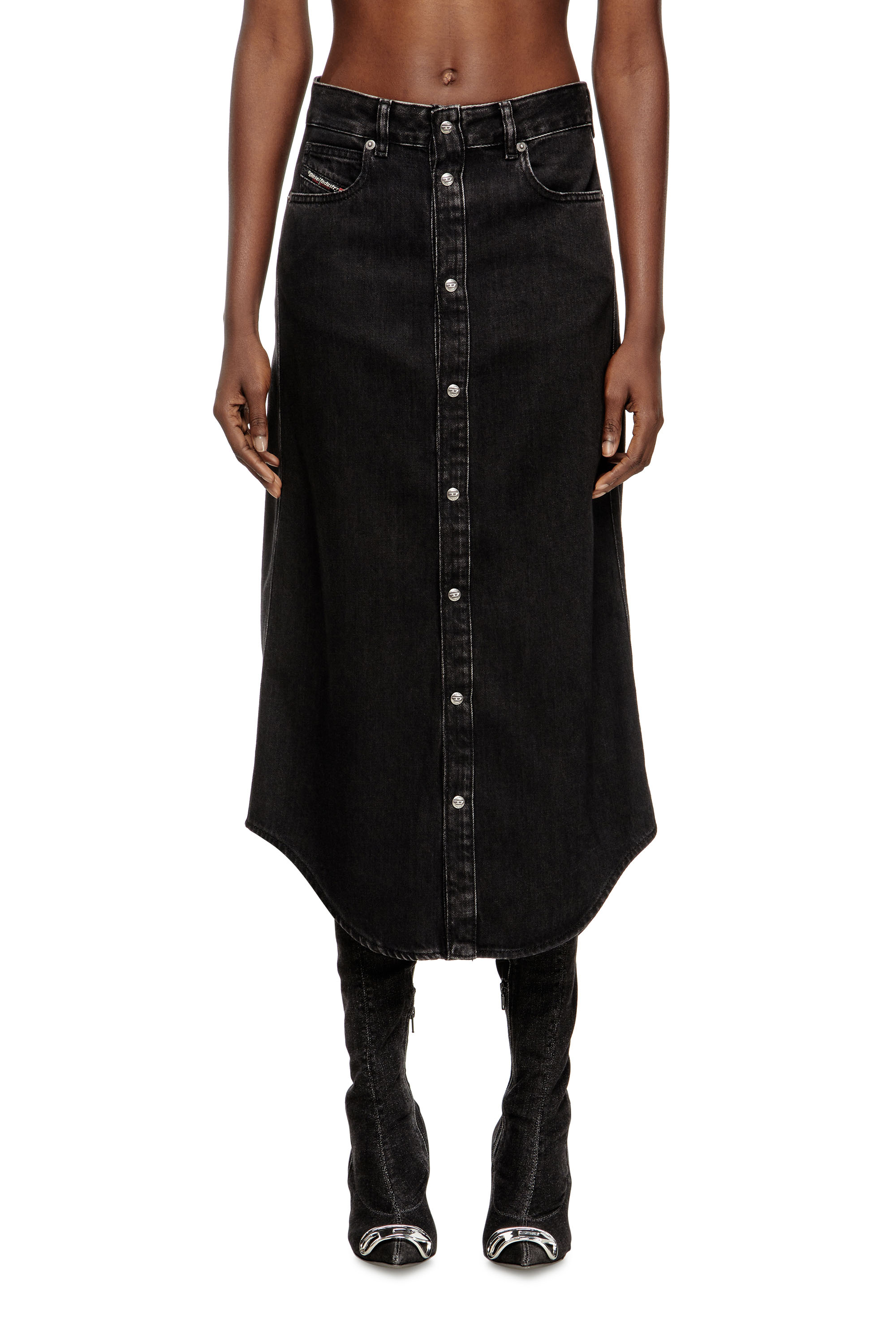 Diesel - DE-ARD-LONG, Woman's Midi denim skirt in Black - 1