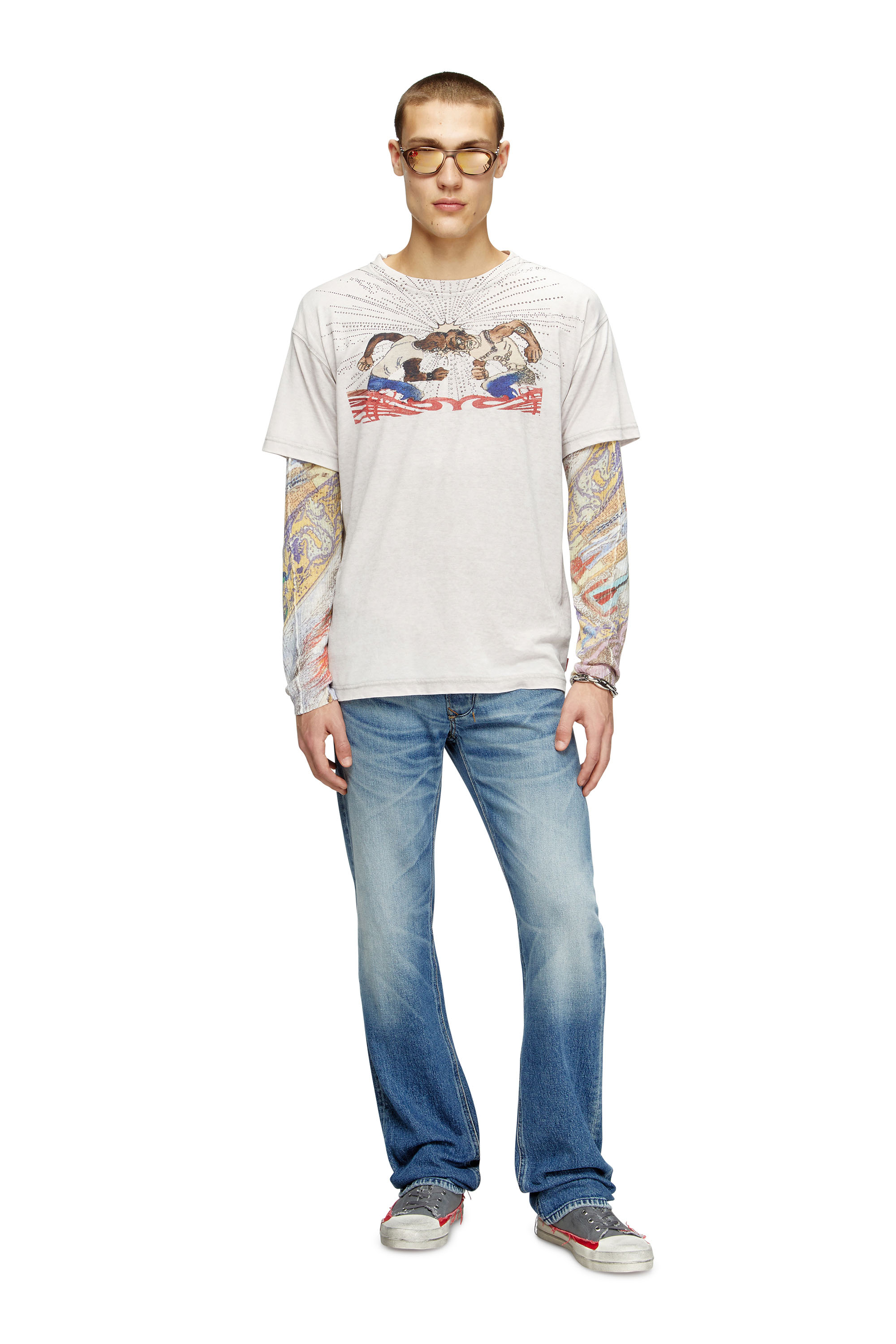 Diesel - T-NORM-T15, Man's T-shirt with rhinestone graphic in Light Grey - 2