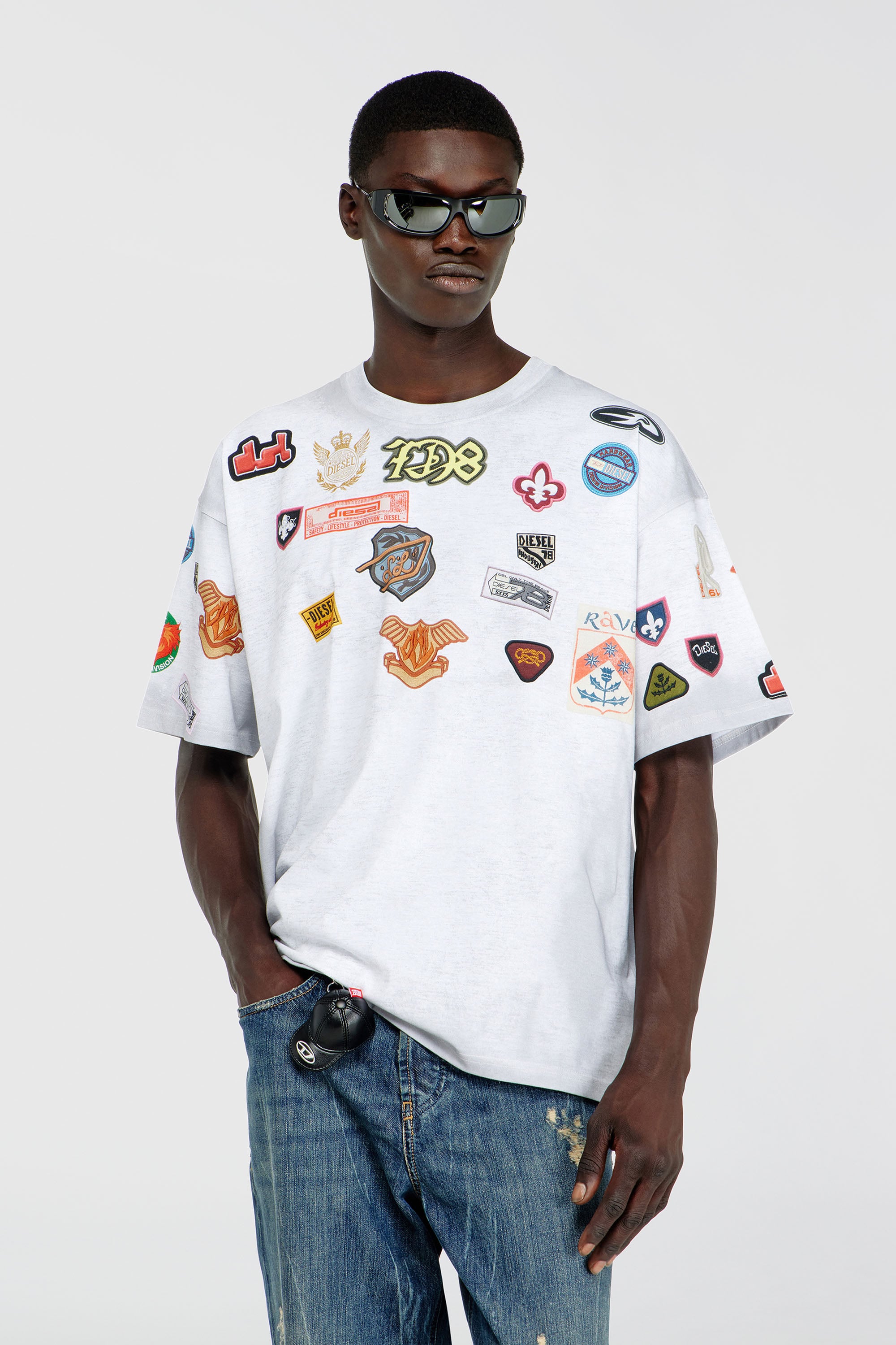 Diesel - T-BOXT-AA6, Man's Cotton T-shirt with all-over patches print in White - 1