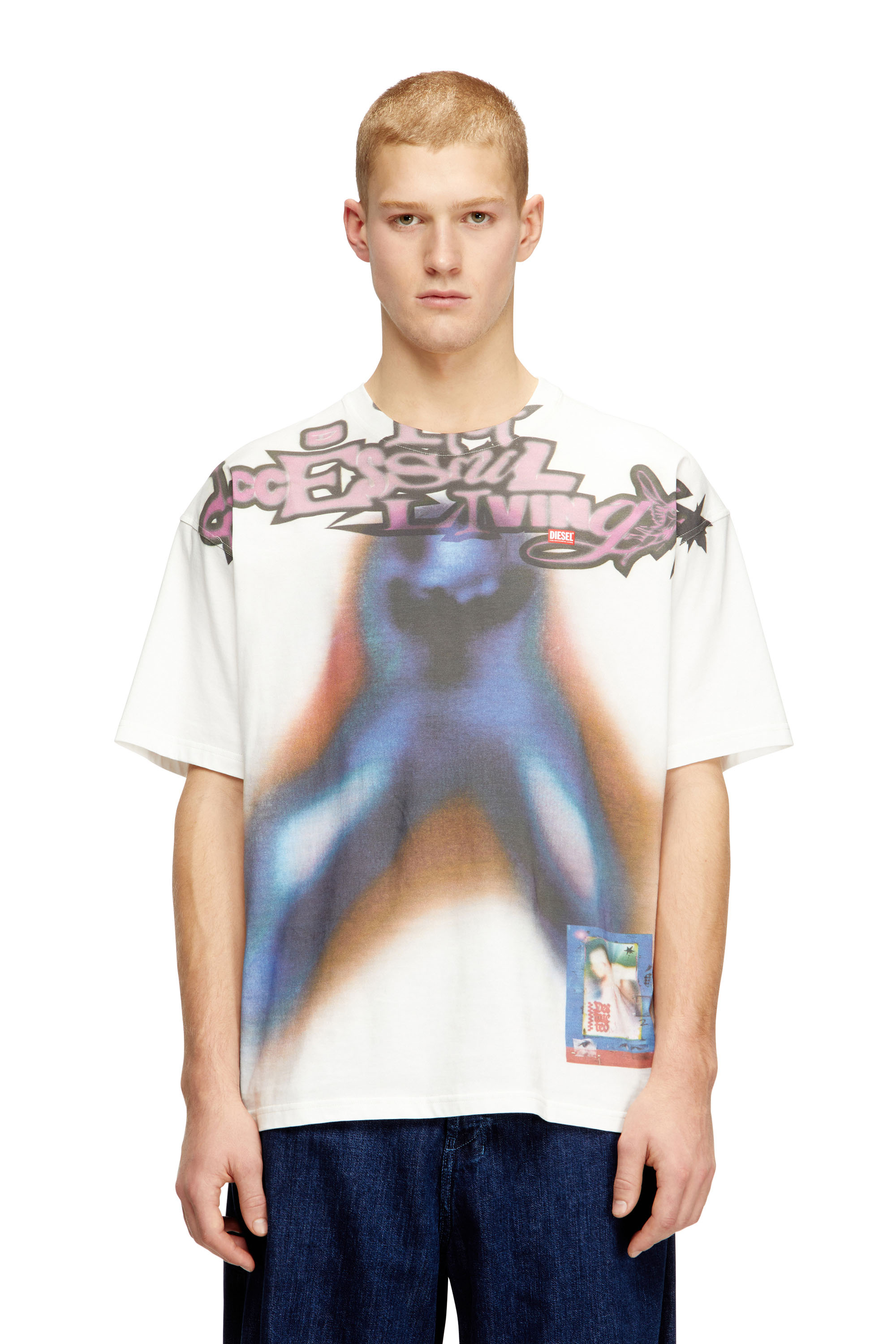 Diesel - T-BOXT-V13, Man's Relaxed cotton T-shirt with digital print in Blue/Orange - 1