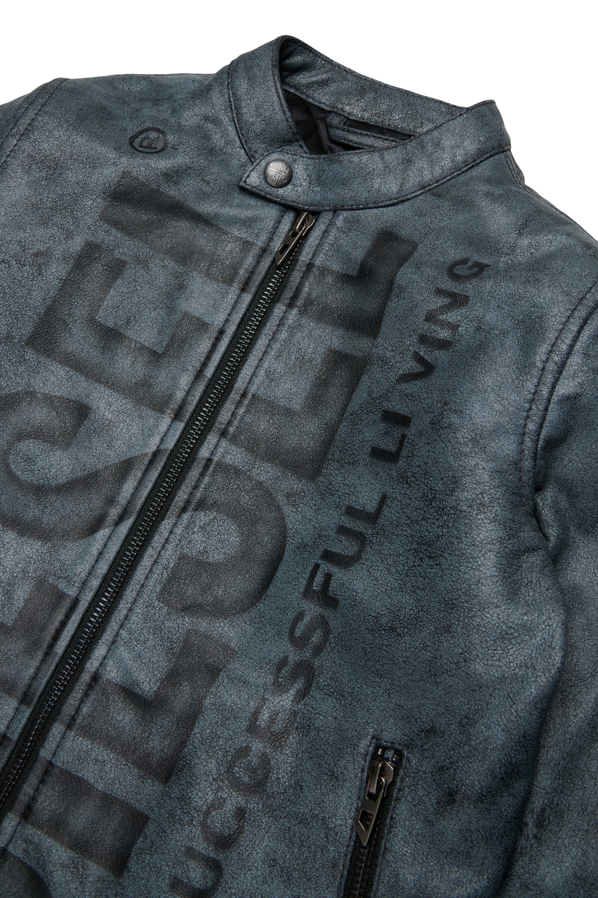 Diesel - JLEVERT, Man's Leather biker jacket with maxi logo in Black - 3