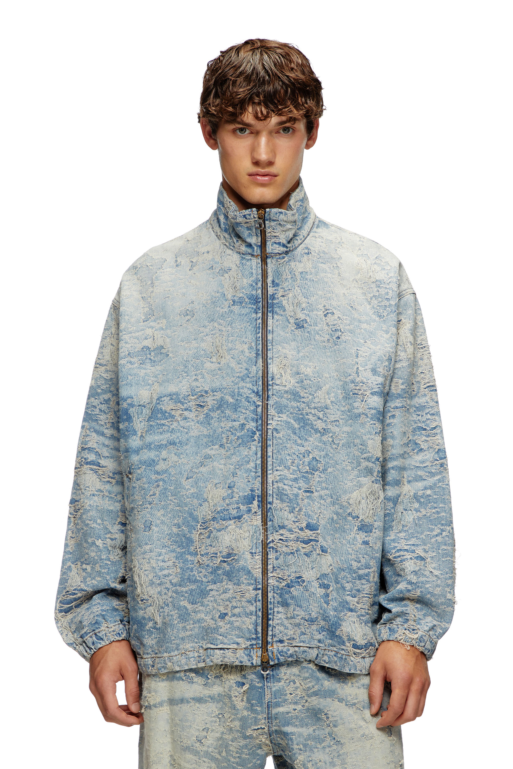 Diesel - D-KRAP-FSF, Unisex's Zip jacket in dirty jacquard denim in Light Blue - 2