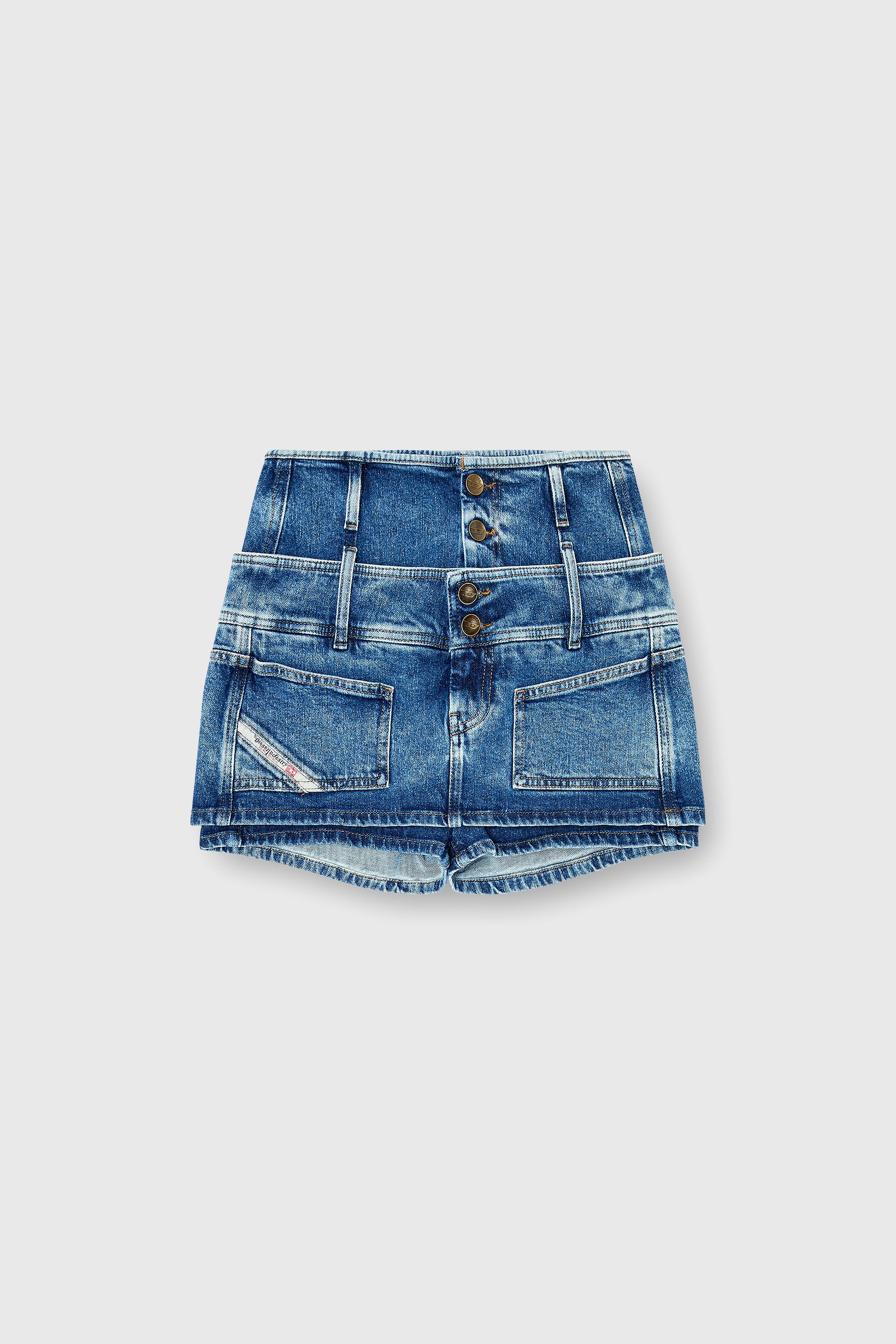 Diesel - DE-CORIVA-S, Woman's Denim mini skort with double waist in Medium blue - 2