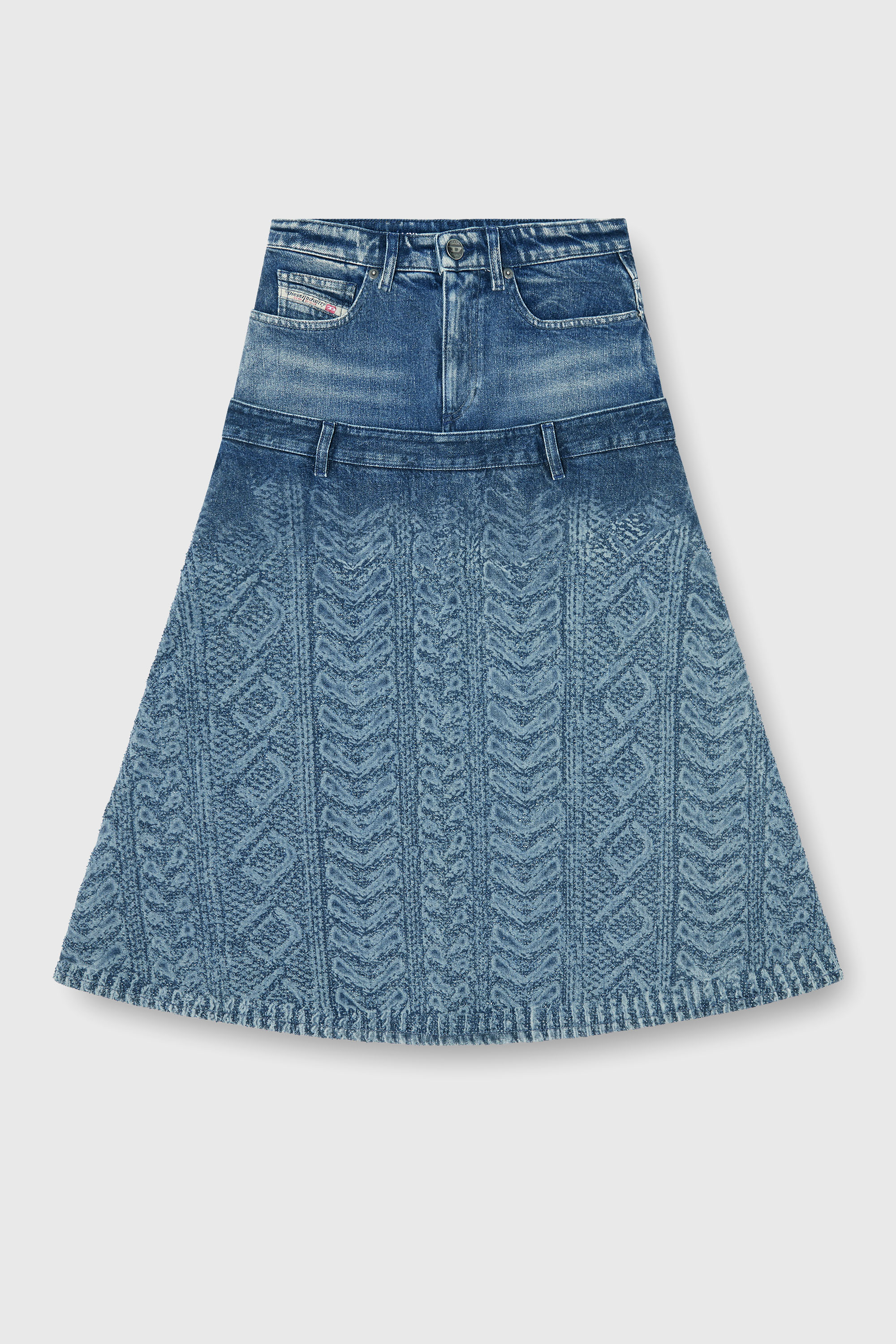 Diesel - DE-VORYA-S1, Woman's Midi skirt in cable-knit-effect denim in Medium blue - 2