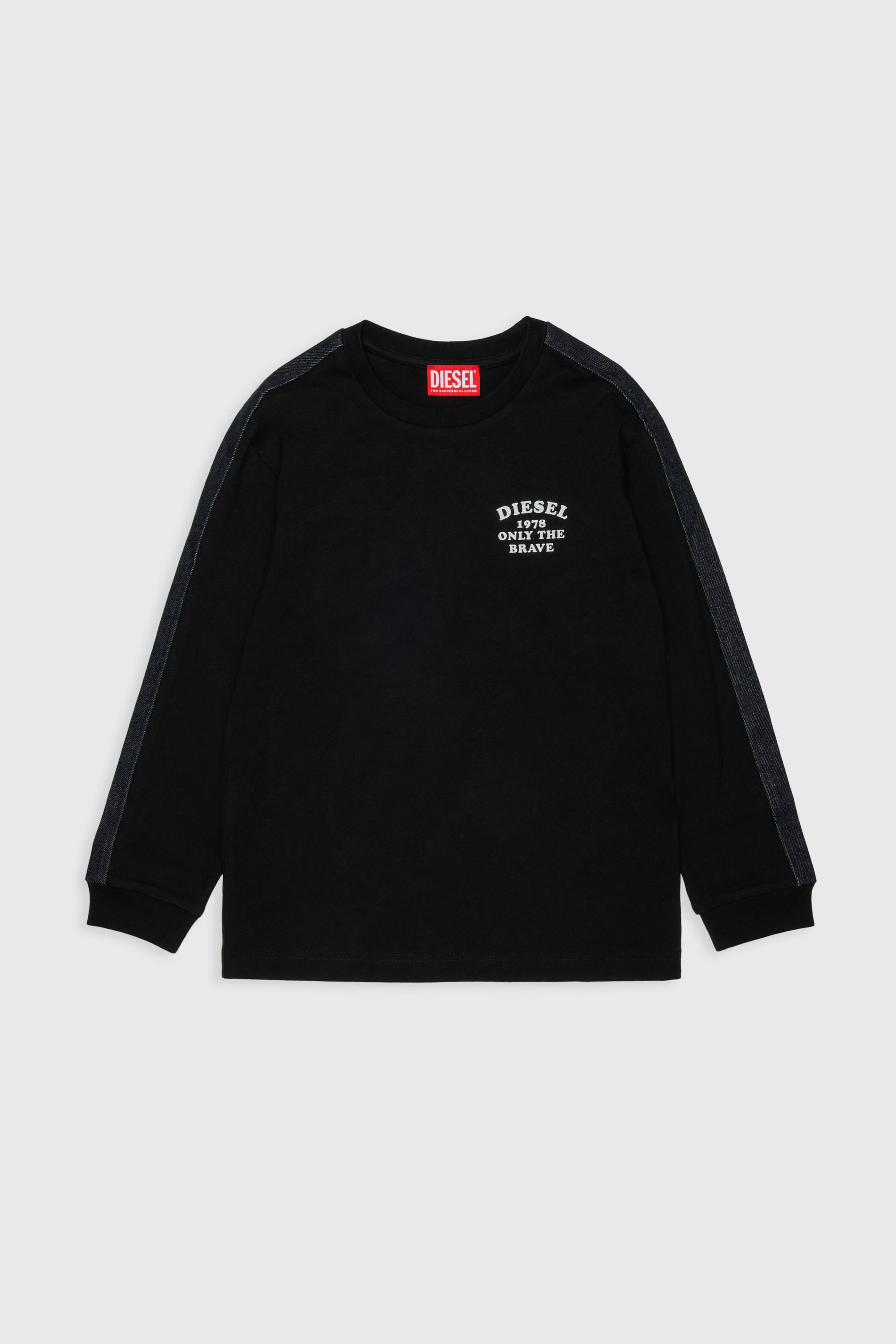 Diesel - TEAN OVER, Man's Long-sleeve T-shirt with logo and contrast bands in Black - 1