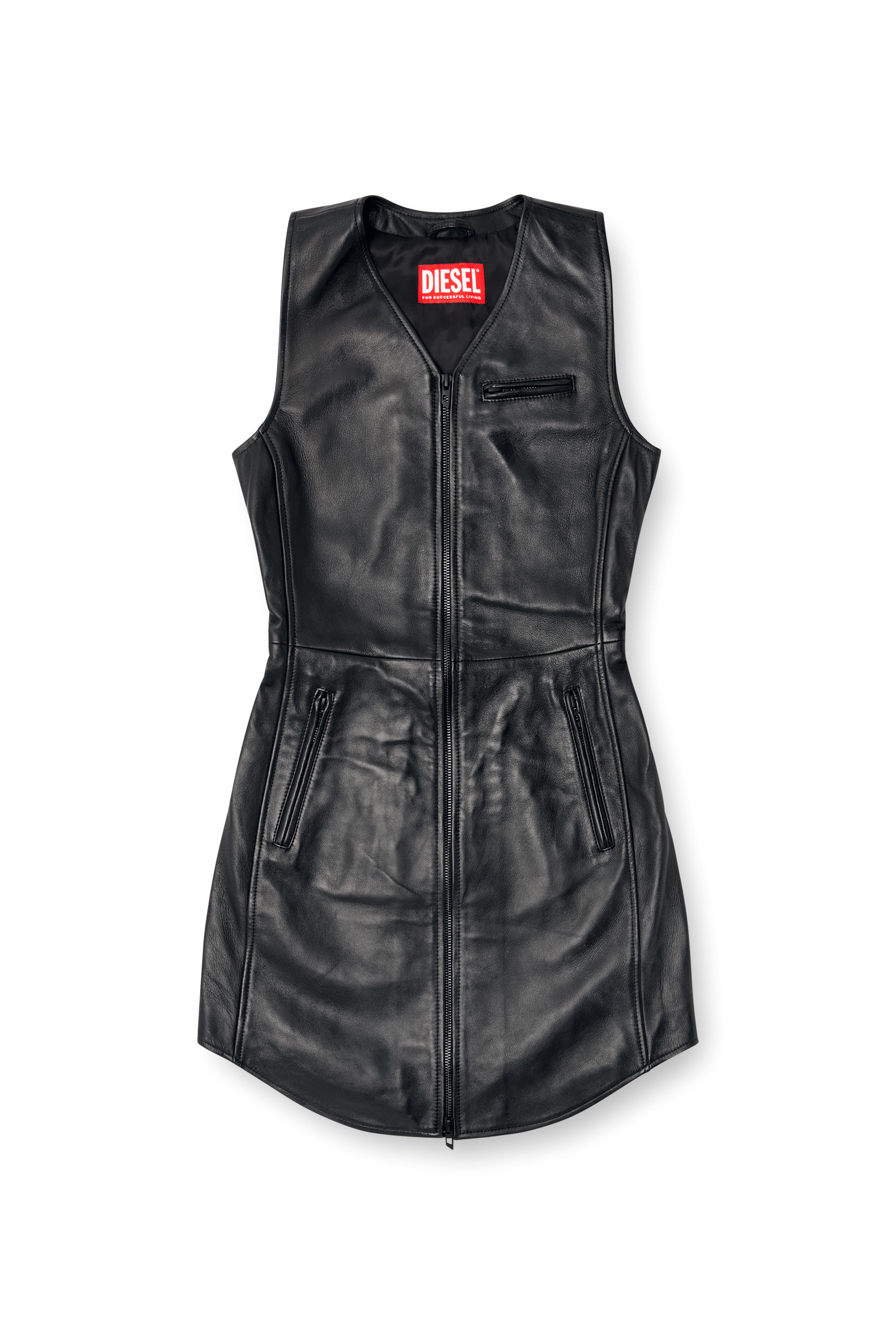 Diesel - L-ILITH, Woman's Short zipped leather dress in Black - 5