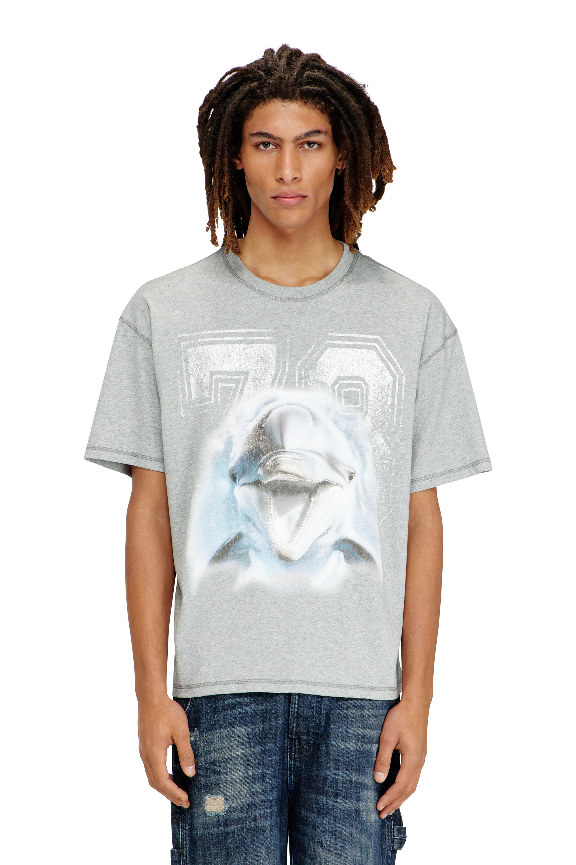 Diesel - T-BOXT-DOLPHIN, Man's Relaxed T-shirt with dolphin graphic in Grey - 1