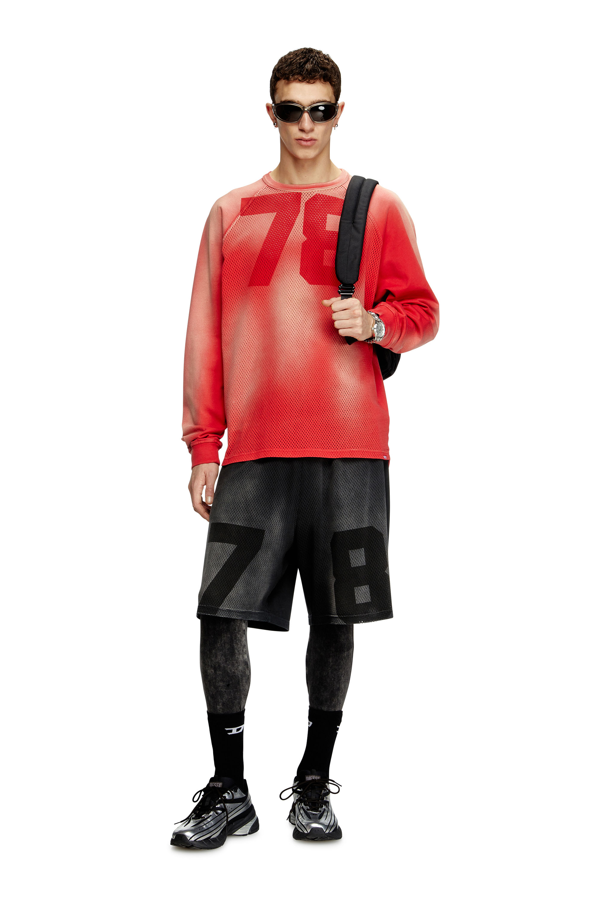 Diesel - T-ROXTER-LS-MESH, Man's Faded long-sleeve T-shirt with mesh front in Red - 3