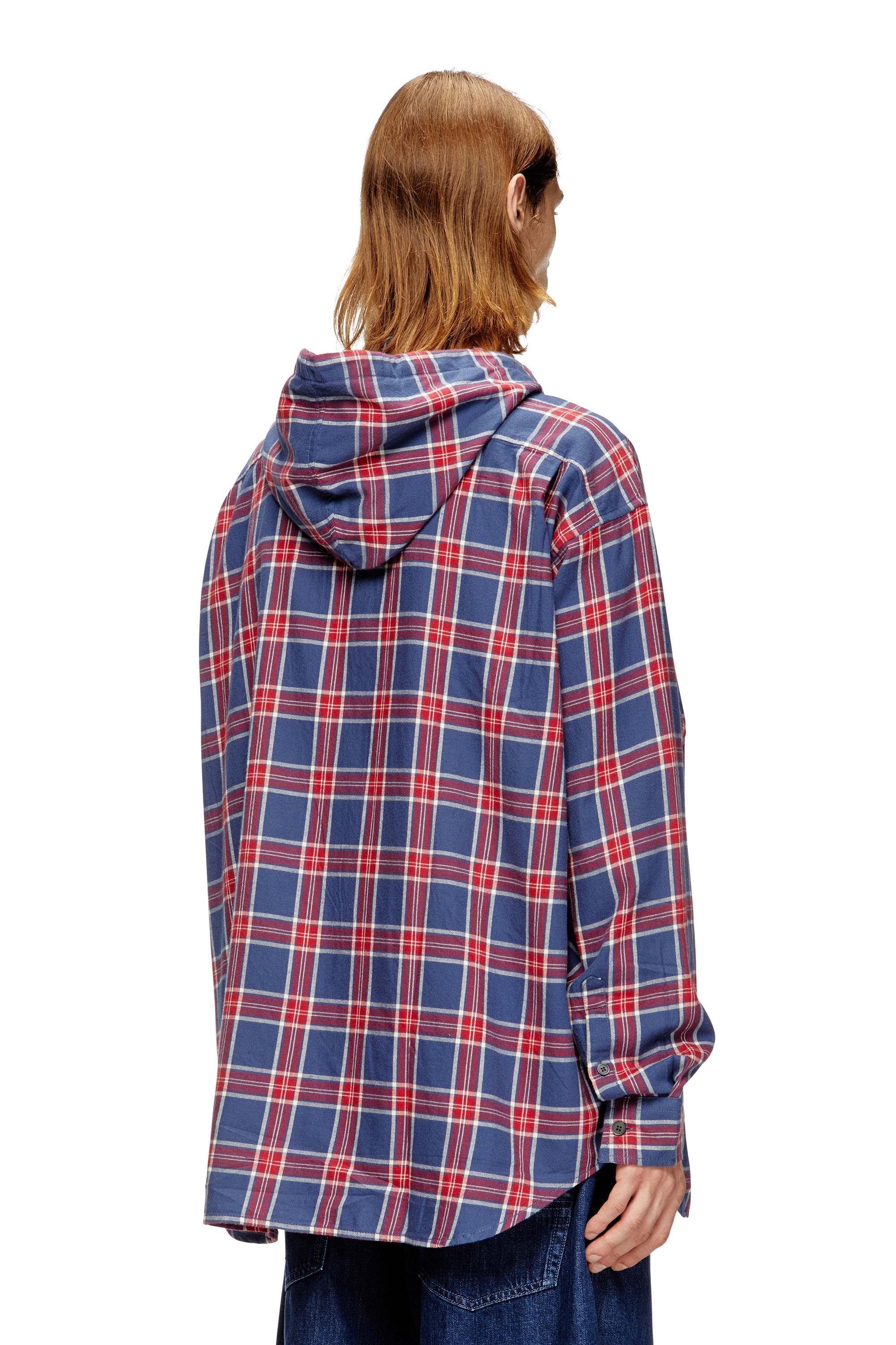 Diesel - S-DEWNY-HOOD-AJFI, Man's Cotton hooded shirt with 3D embroidery in Blue/Red - 4