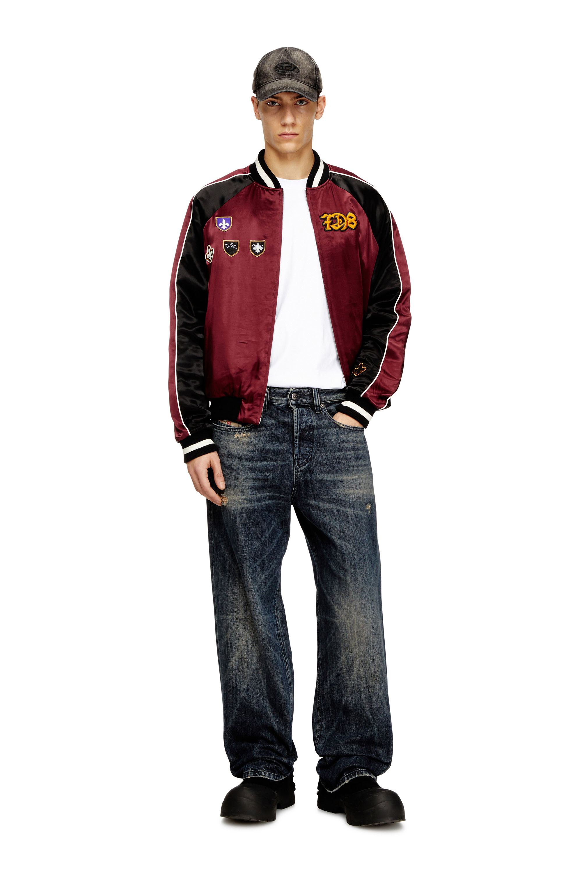 Diesel - J-FOULKES-CP, Man's Satin souvenir jacket in Black/Red - 2