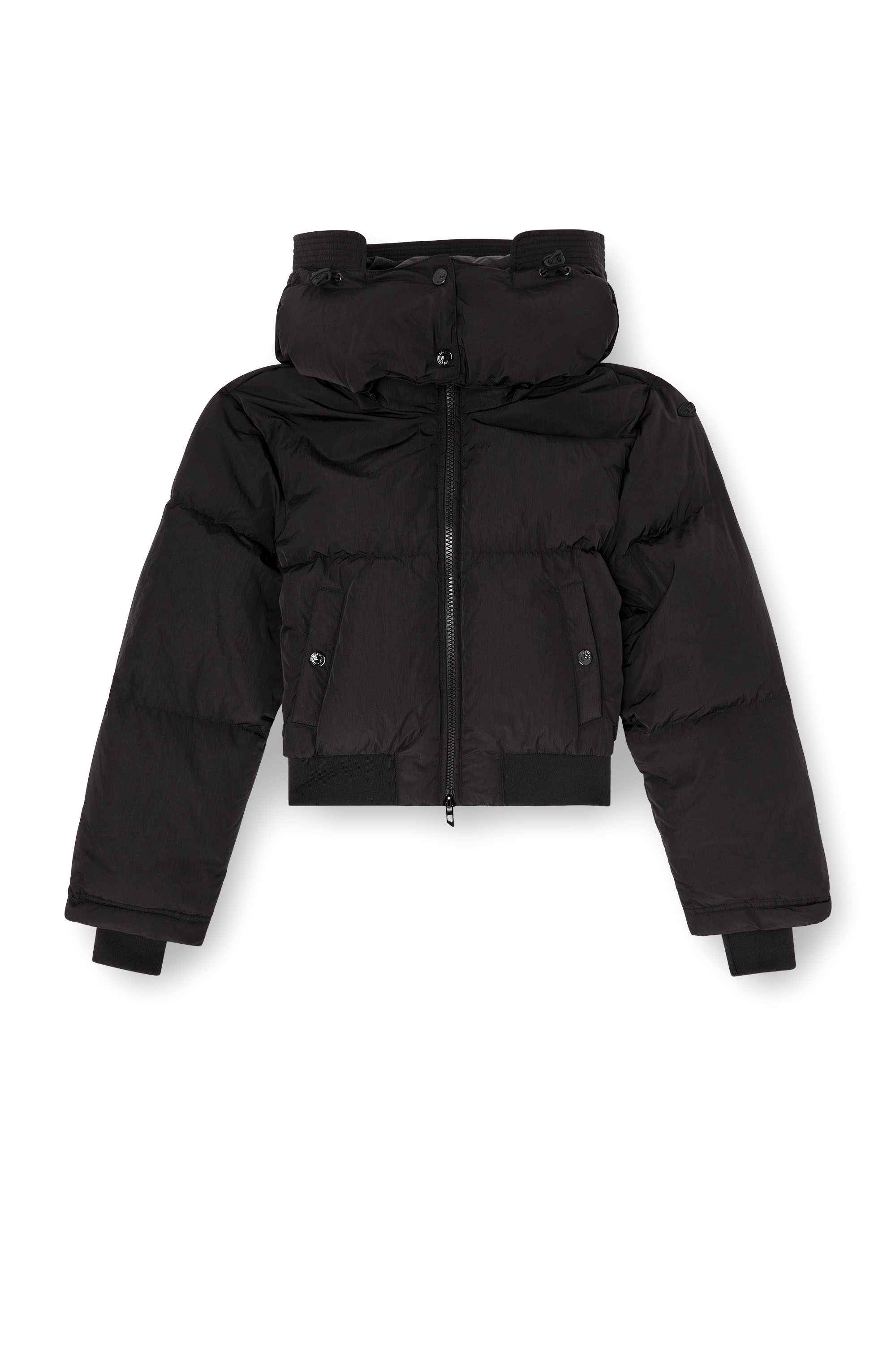 Diesel - W-PEYT-SHORT-NEW-WD, Woman's Wrinkled-nylon down puffer jacket with detachable hood in Black - 3