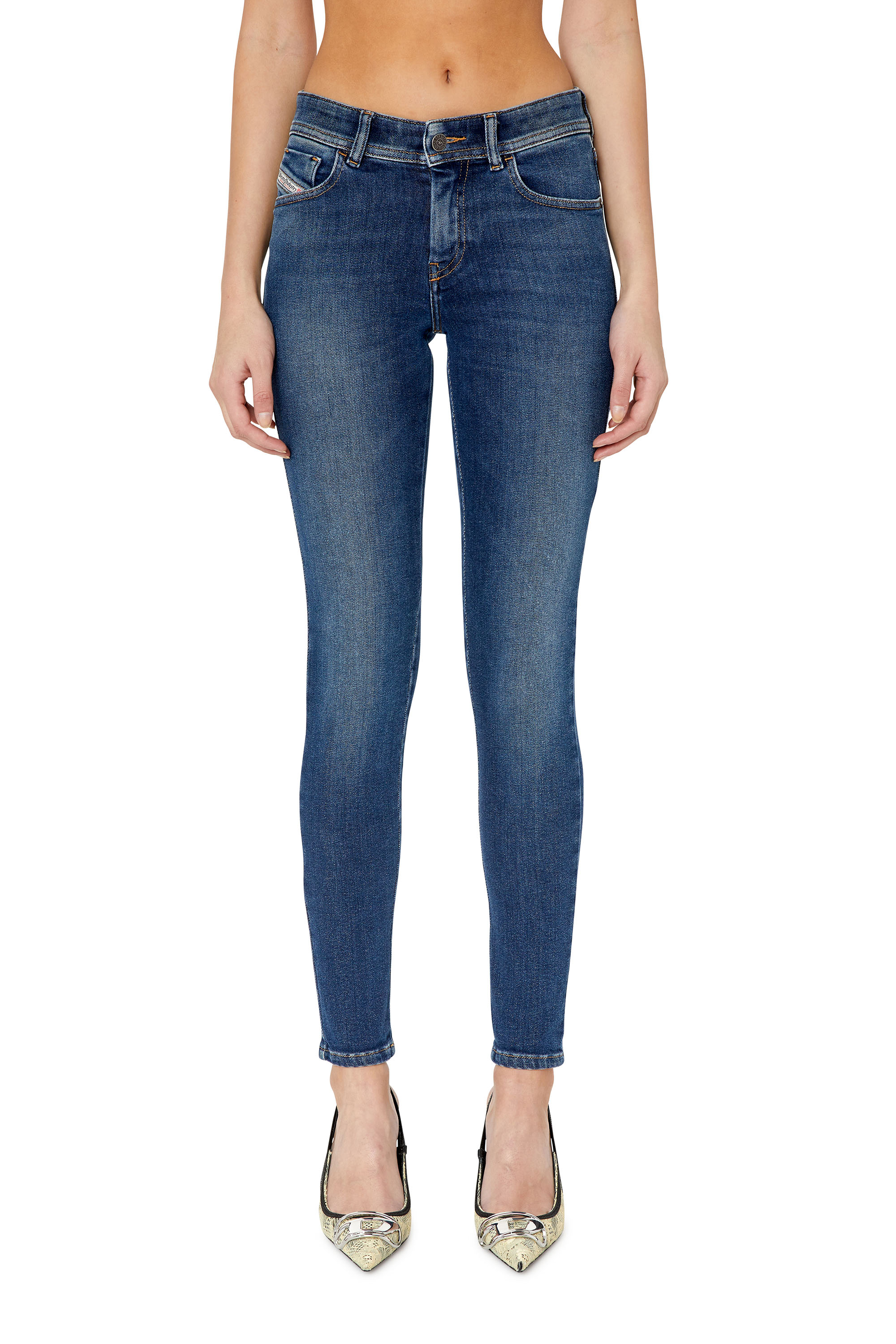 Diesel - 2017 Slandy 09E97 Super skinny Jeans, Dark Blue - Image 1