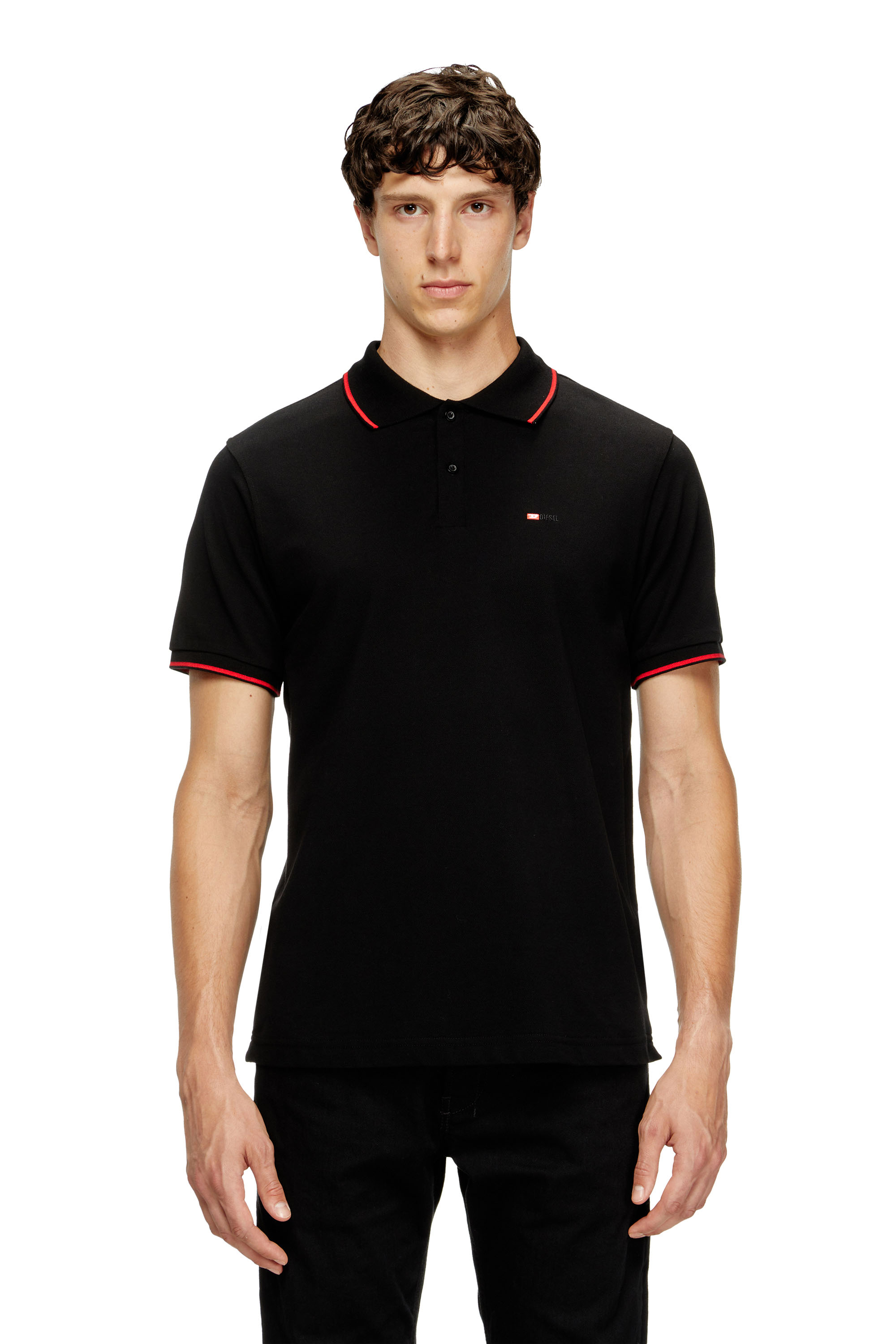 Diesel - T-FERRY-MICRODIV, Man's Polo shirt with micro Diesel embroidery in Black - 1