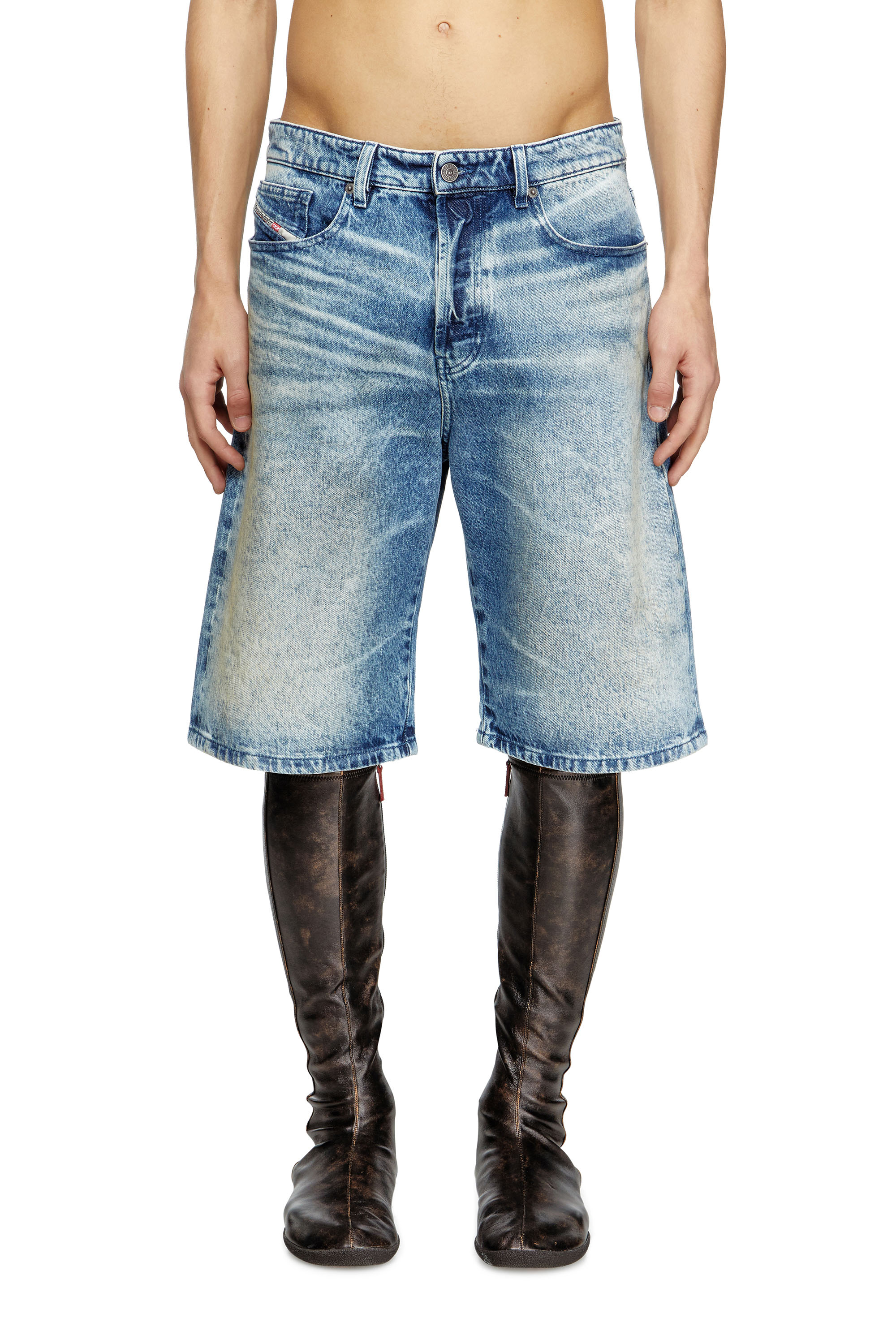 D-RIXFORD-S, Medium blue Diesel - D-RIXFORD-S, Man's Denim shorts with lyrics print in Medium blue - 3