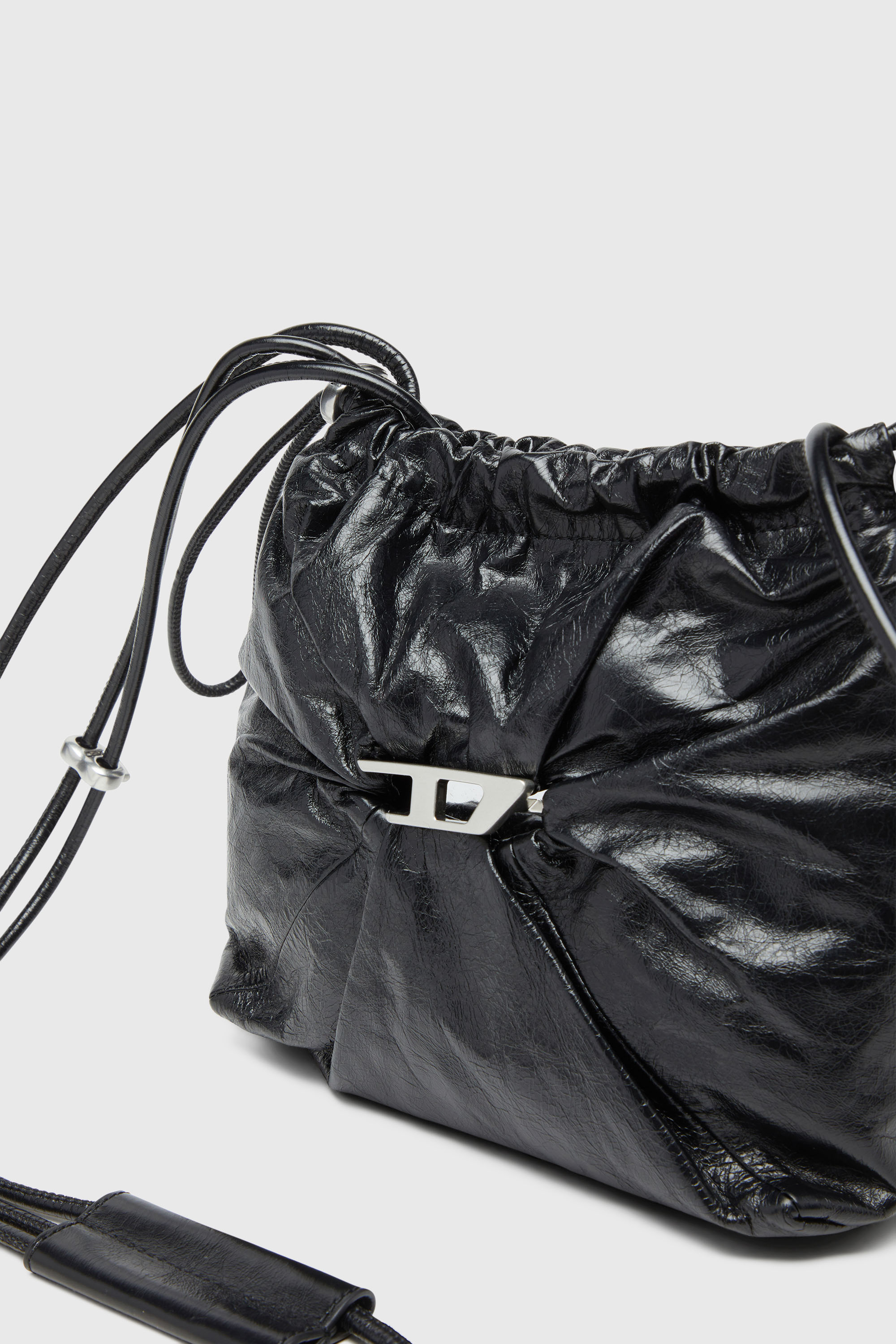 Diesel - SCRUNCH-D BUCKET, Woman's Scrunch-D-Bucket bag in shiny wrinkled leather in Black - 6