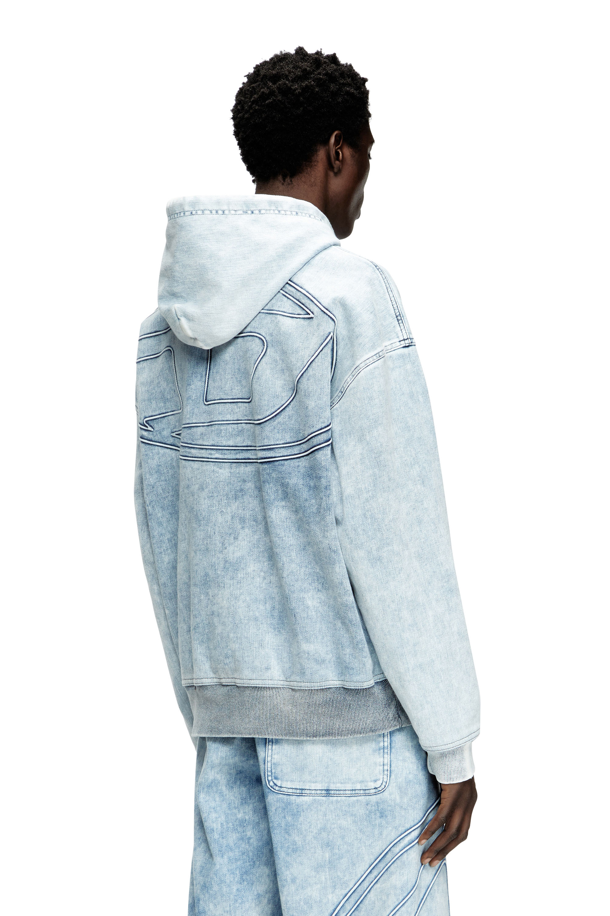 Diesel - D-REBBIT-S-TRACK, Unisex's Hoodie in marbled denim in Light Blue - 4