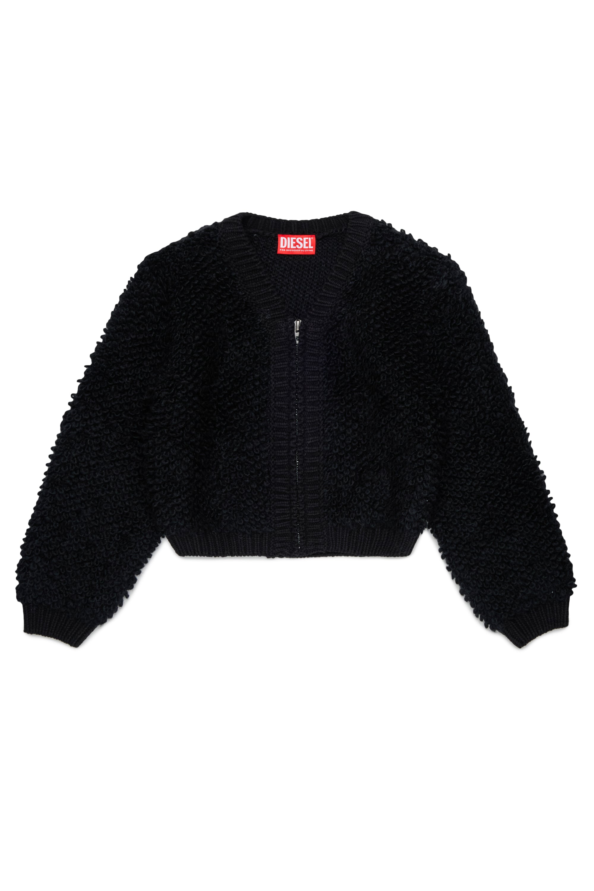 Diesel - KRIM, Woman's Zip cardigan in textured boucl&eacute;  knit in Black - 1
