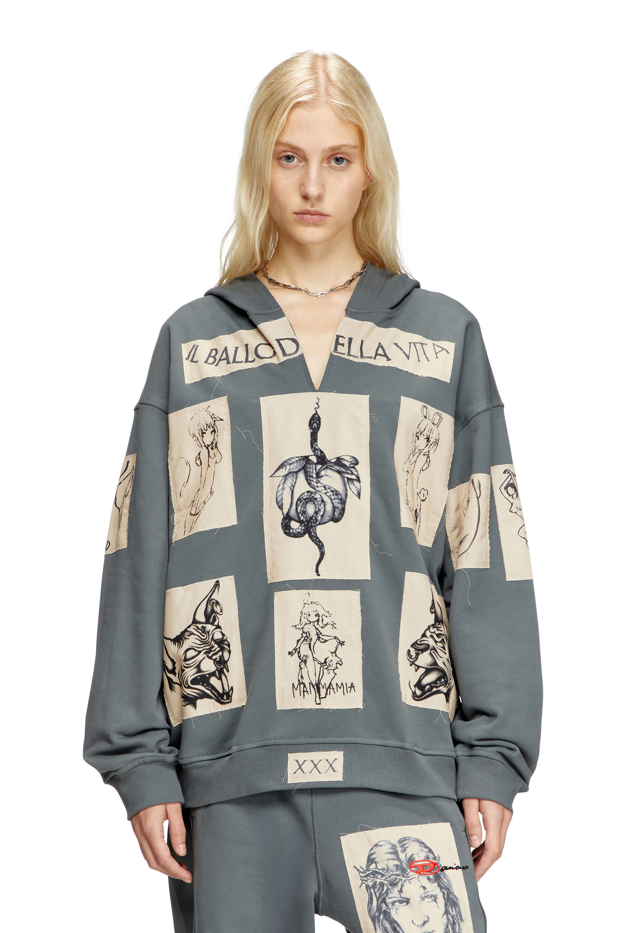 Diesel - S-BOXT-HOOD-DD, Unisex's Hoodie with tattoo patches in Grey - 5