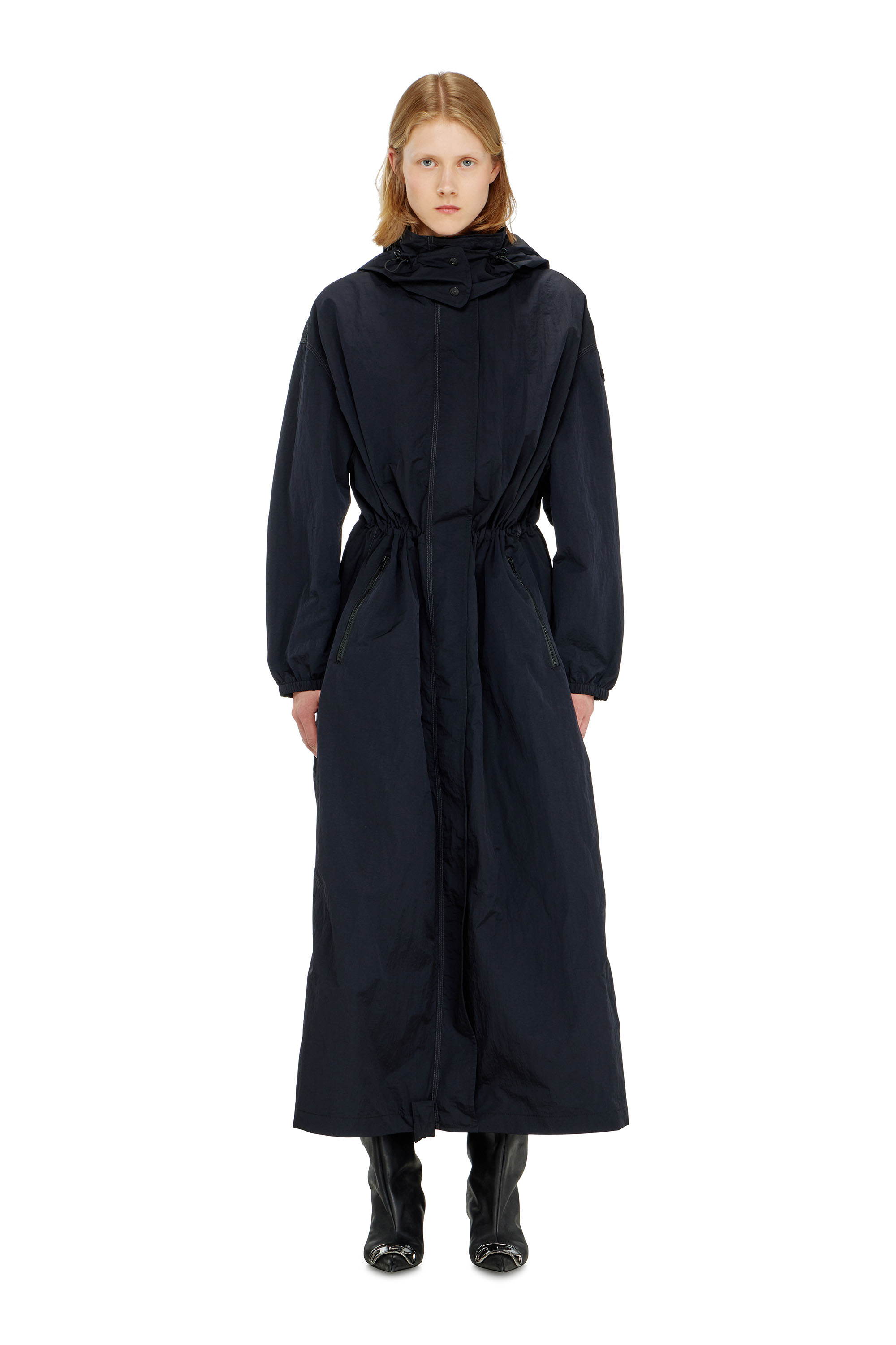 Diesel - G-ASTER-T1, Woman's Nylon trench coat with detachable hood in Night Blue - 1
