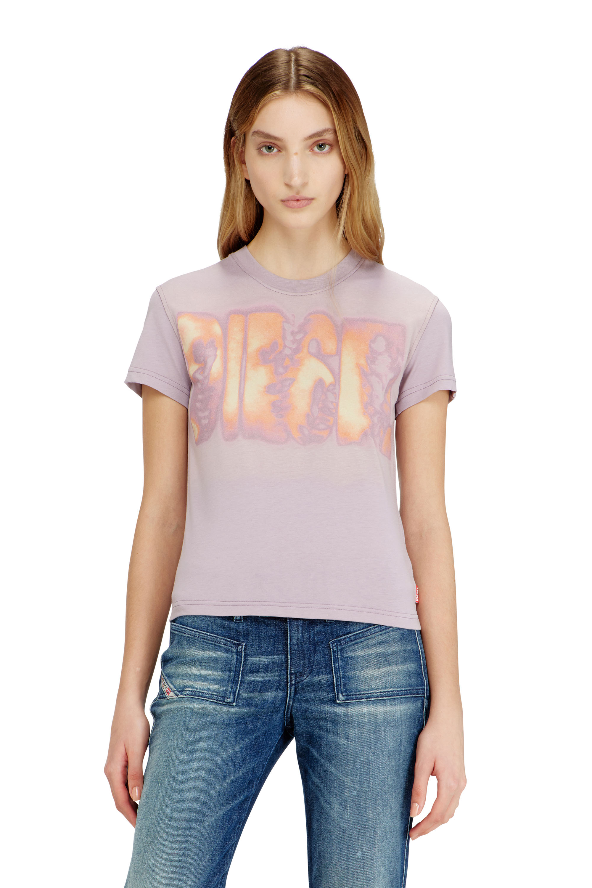 Diesel - T-ILA-AA3, Woman's Slim jersey T-shirt with graphic print in Lilac - 1