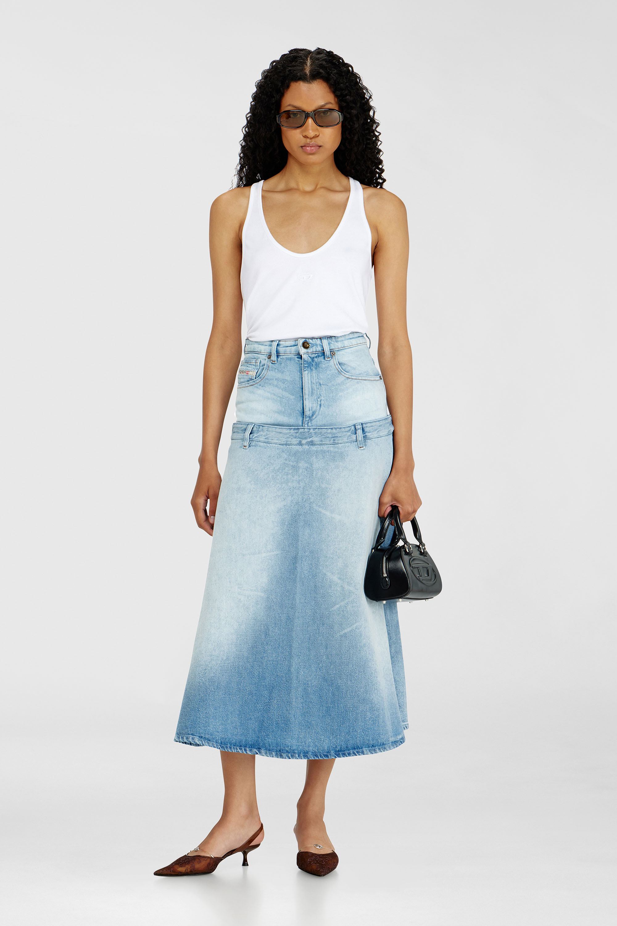 Diesel - DE-VORYA-S, Woman's Denim skirt with layered design in Light Blue - 1