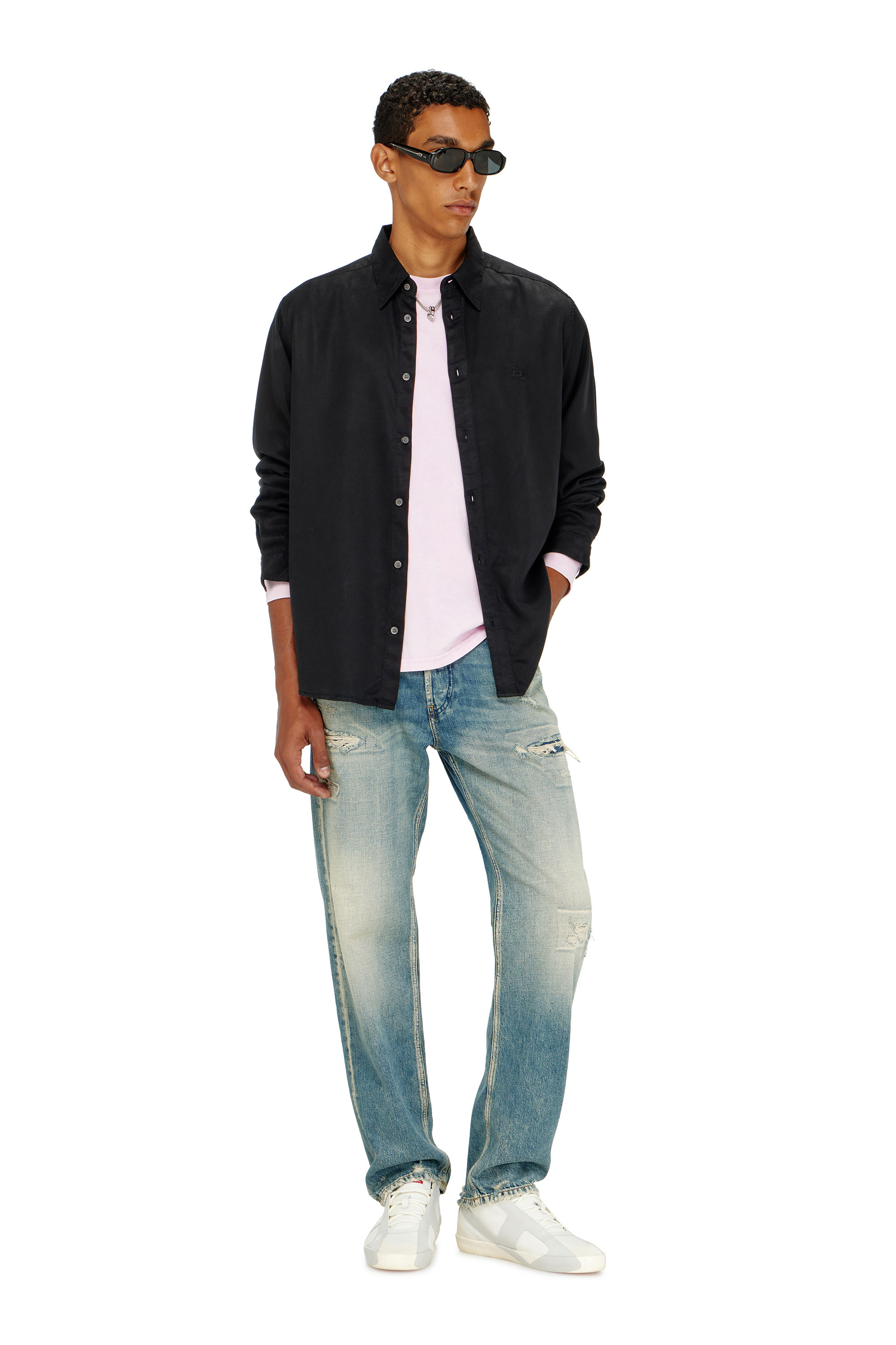 Diesel - S-SIMPLY-C, Man's Fluid shirt with logo embroidery in Black - 2