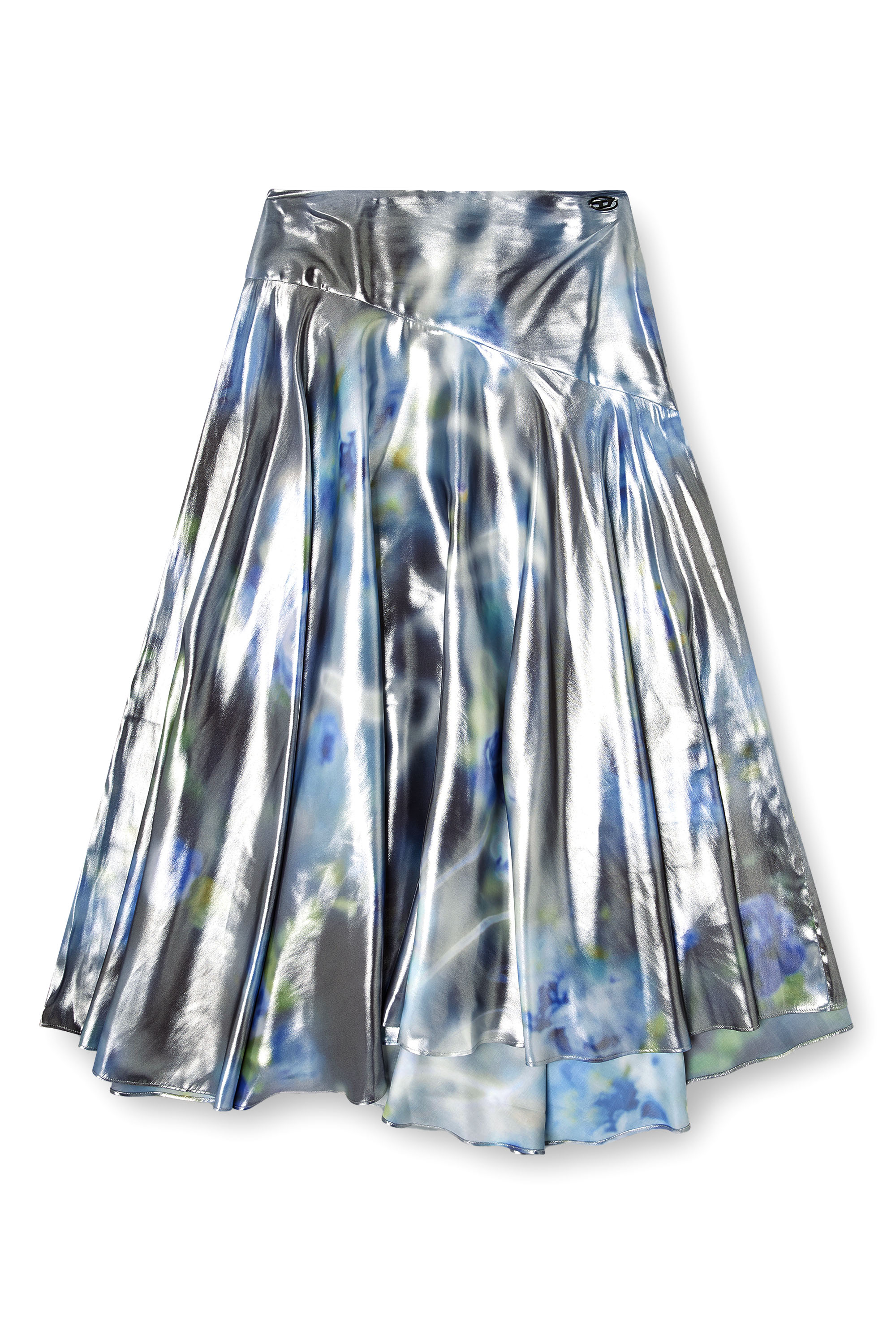 Diesel - O-ZULIE-S2, Woman's Metallic midi skirt with blurred rose print in Blue/Black - 2