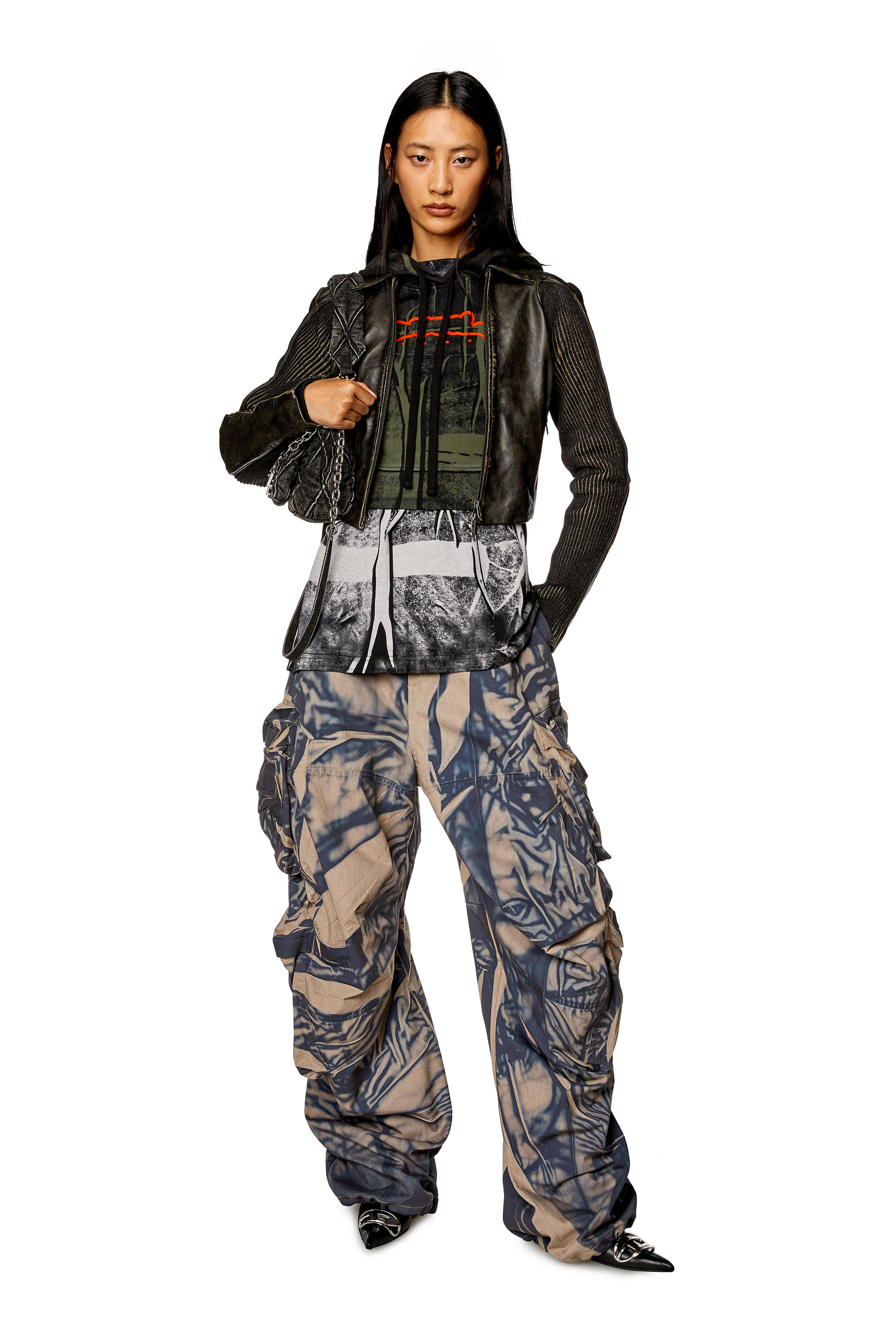 Diesel - F-SLIMMY-HOOD, Woman T-shirt with crease-effect print in Multicolor - Image 2