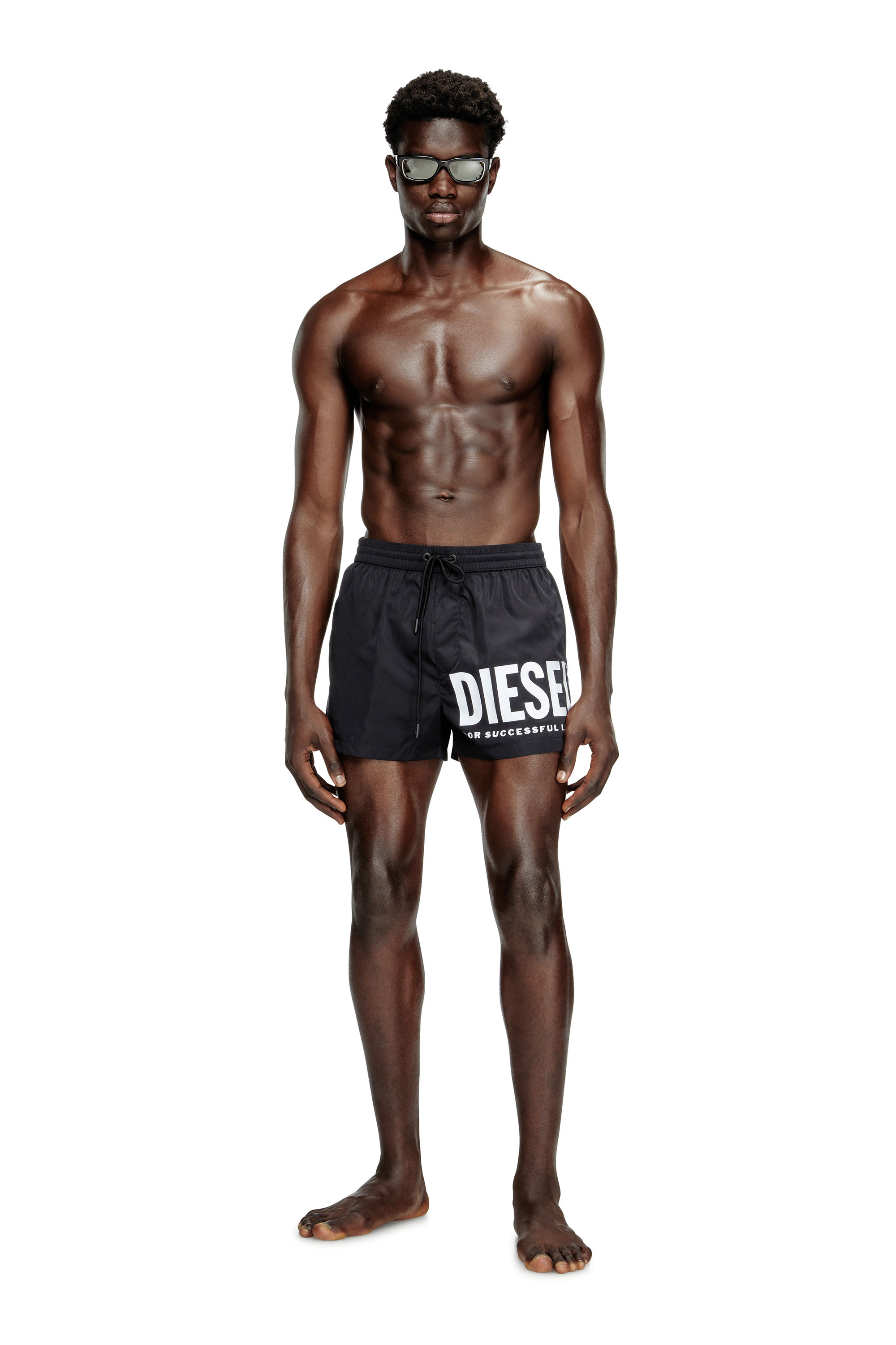 Diesel - MARIO-34-D-CORE, Man's Swim shorts with logo print in Black/White - 1