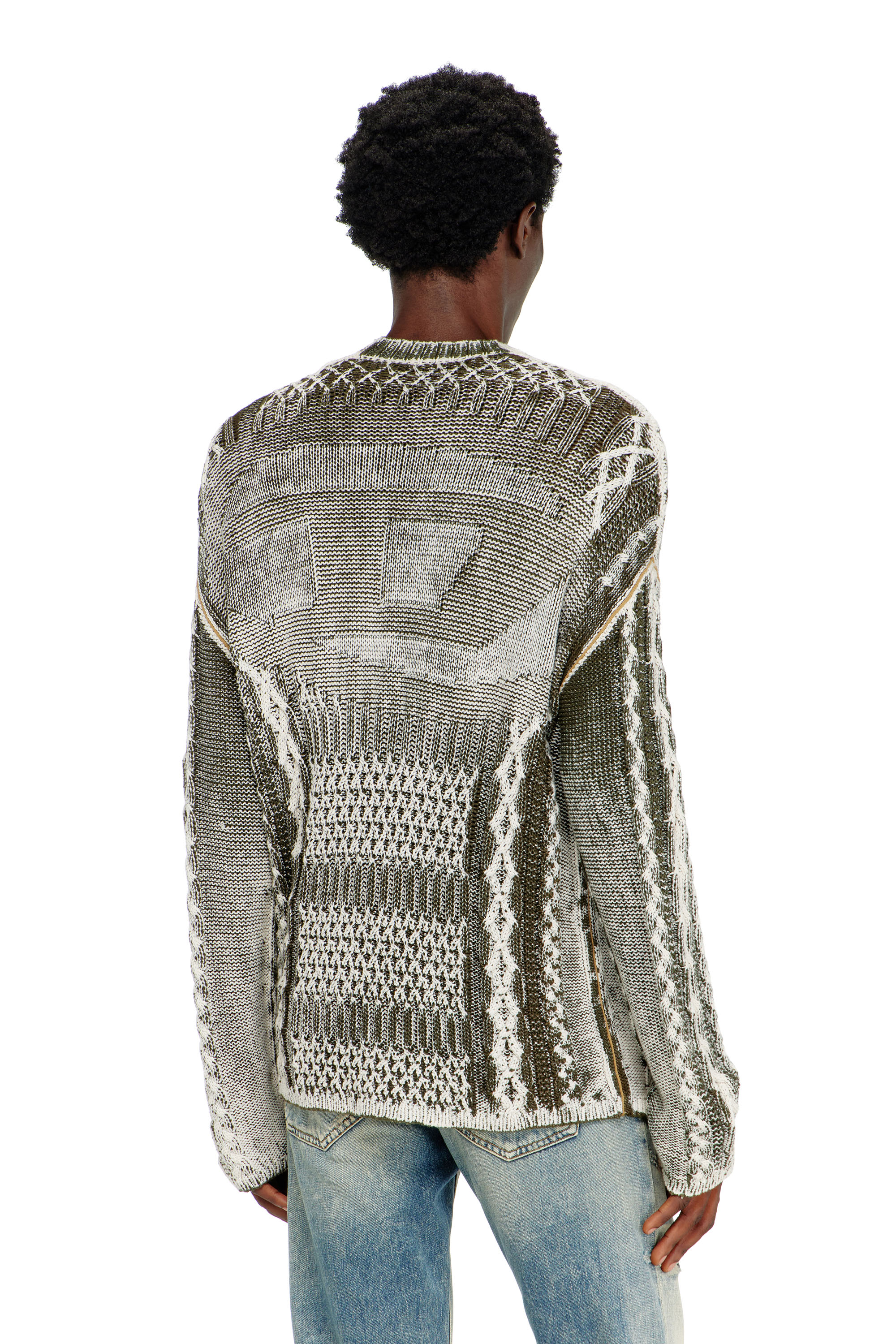 Diesel - K-MIOTO, Man's Treated cable-knit cardigan in White/Grey - 4