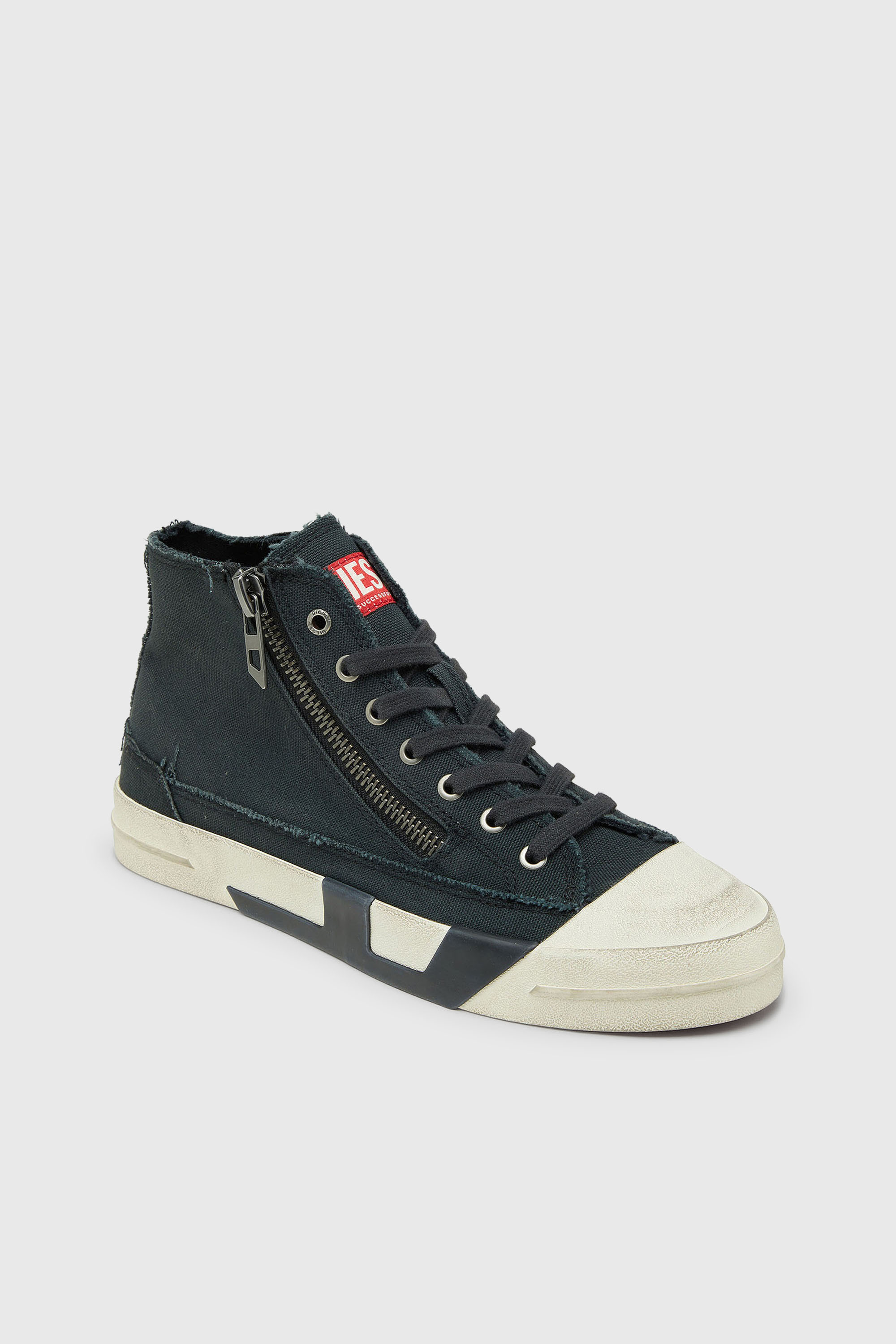 Diesel - S-D-VERSE ZIP MID II, Man's S-D-Verse -  Sneakers in frayed canvas with D logo in Black - 6