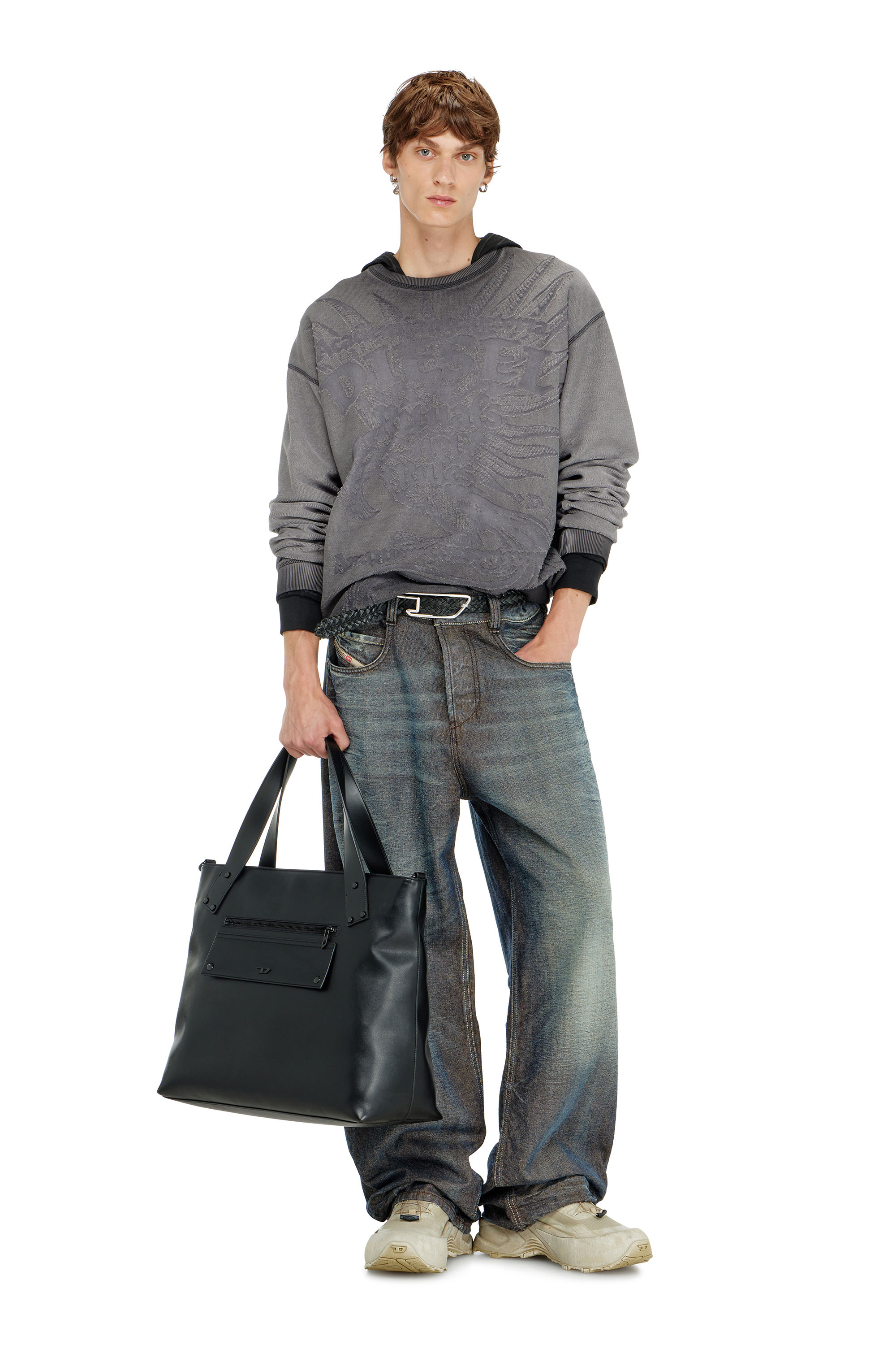 Diesel - S-ARON-RAW, Man's Sweatshirt with d&eacute;vor&eacute; print in Dark grey - 1