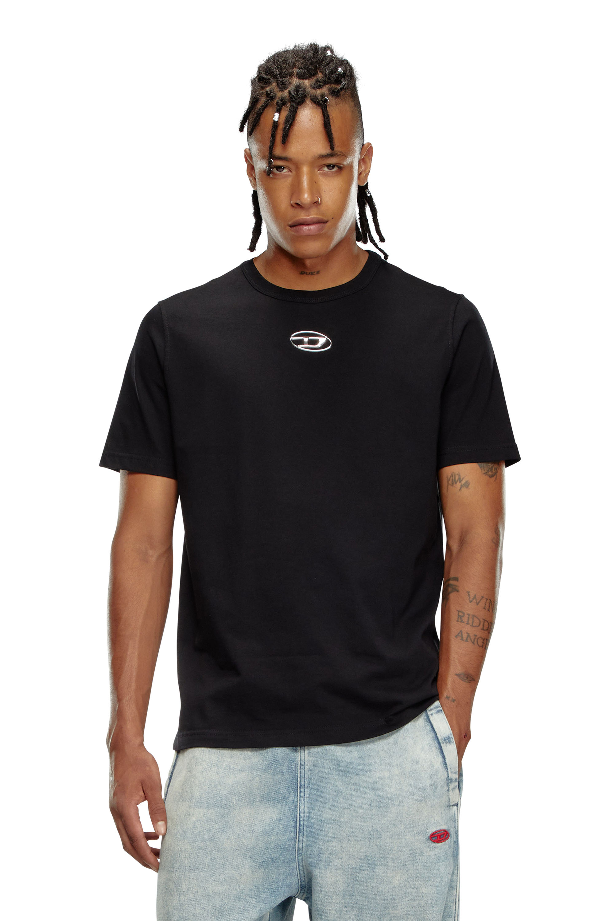 Diesel - T-ADJUST-OD, Man's T-shirt with metallic Oval D in Black - 1